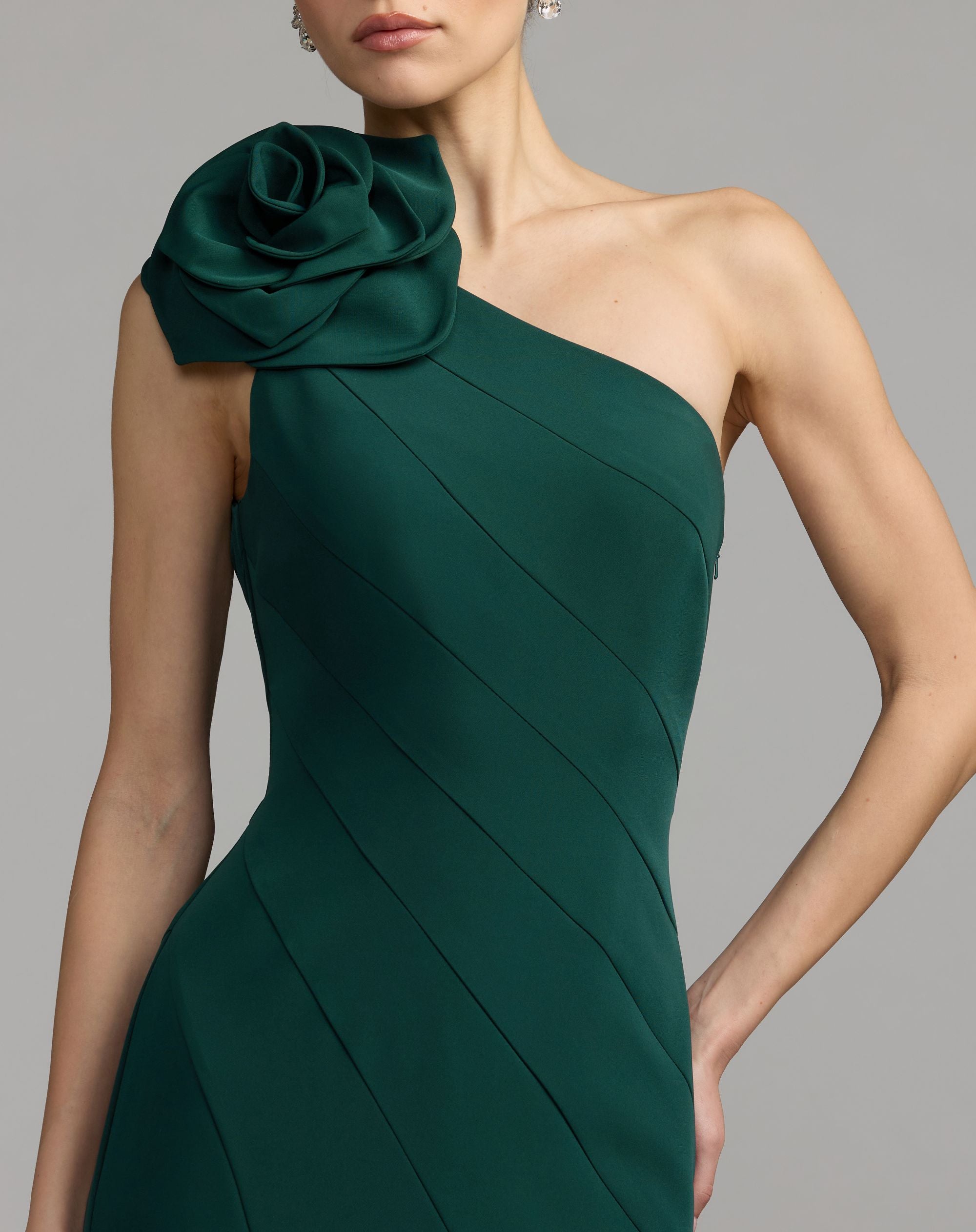 Emerald Green One Shoulder Mermaid Gown With 3D Flower - Ieena for Mac Duggal