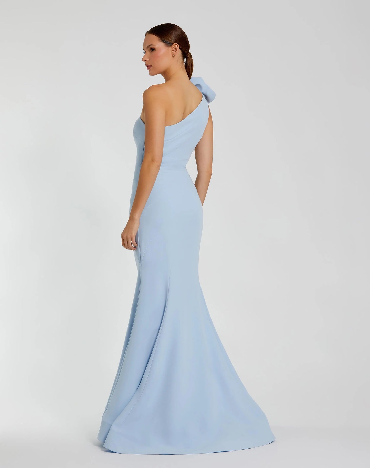 Blue Crepe One Shoulder Mermaid Gown With 3D Flower - Ieena for Mac Duggal