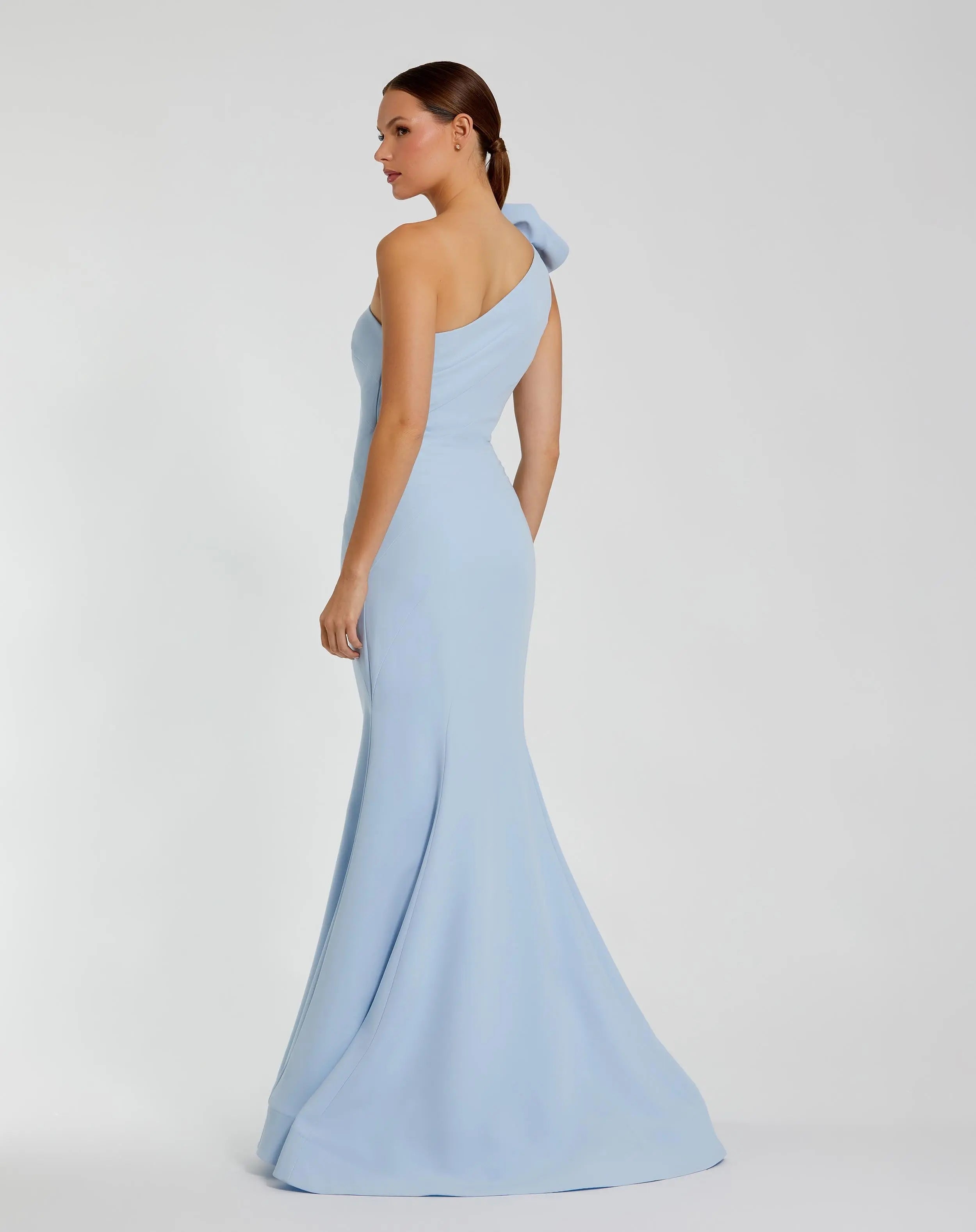 Blue Crepe One Shoulder Mermaid Gown With 3D Flower - Ieena for Mac Duggal