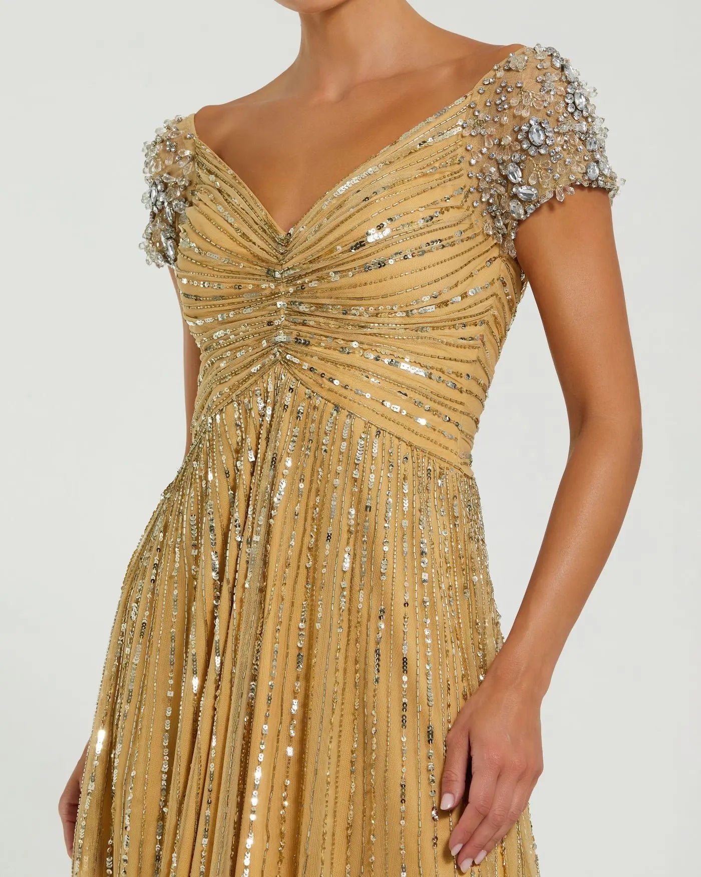 Gold High Neck Sleeveless Embellished Gown | Mac Duggal Gold High Neck Sleeveless Embellished Gown | Mac Duggal
