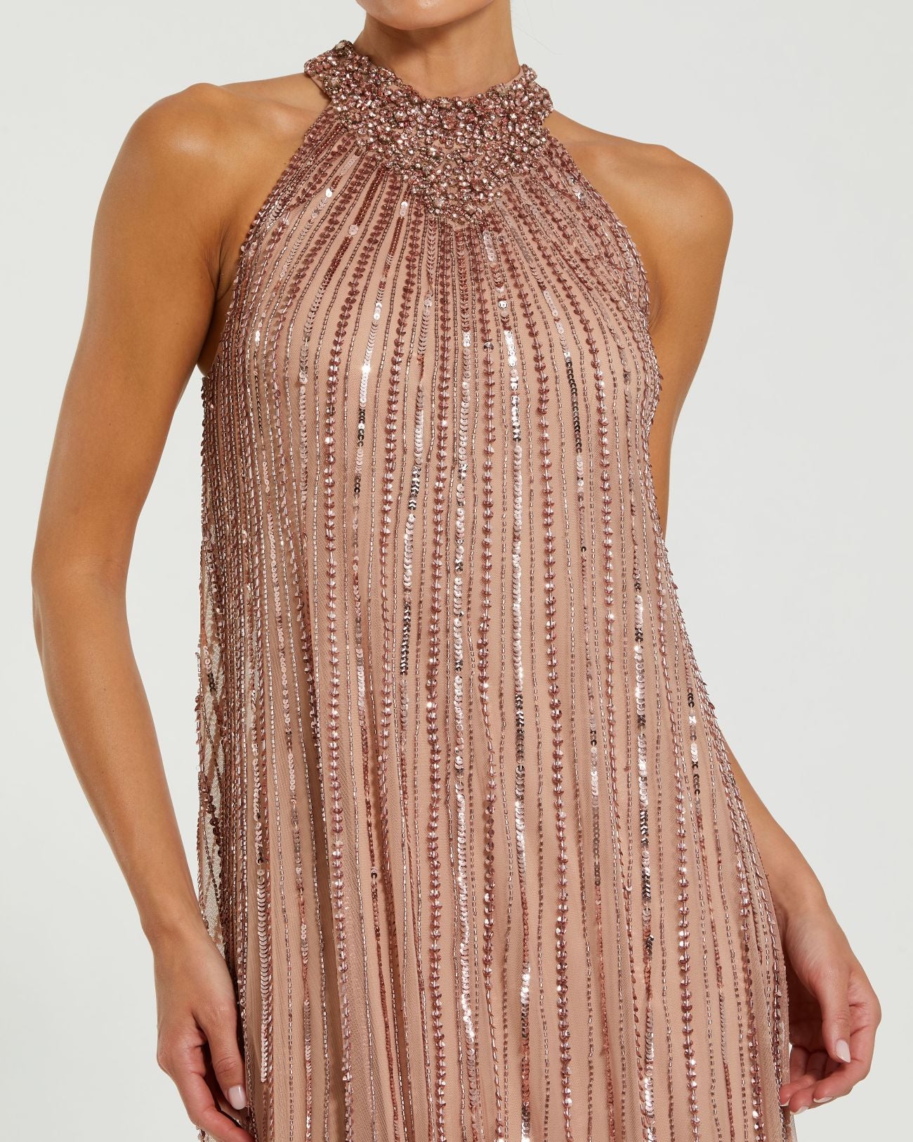 Pink Sleeveless Halter Neck Embellished Trapeze Gown Mac Duggal