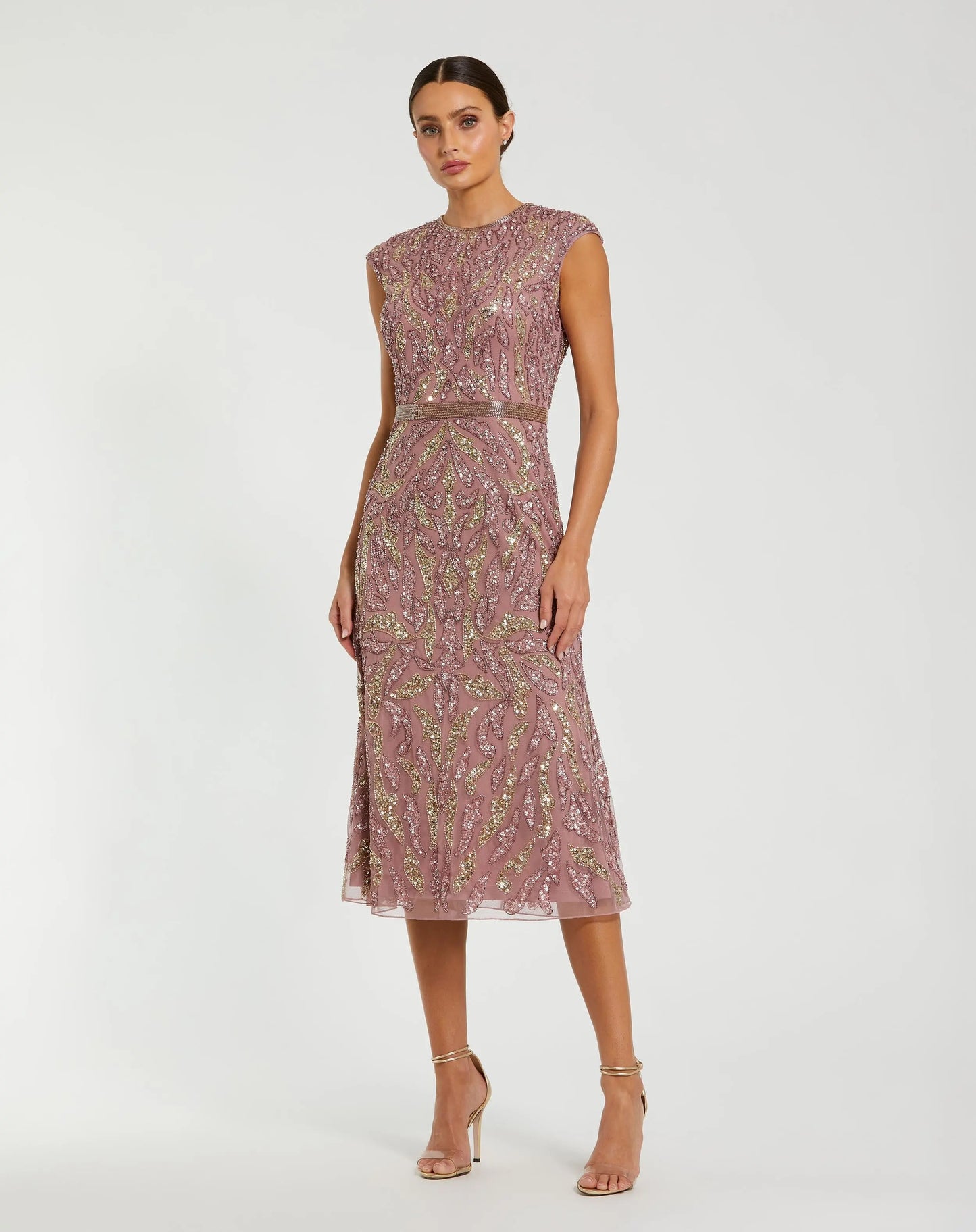 Purple Sequin Embellished High Neck Midi Dress - Mac Duggal