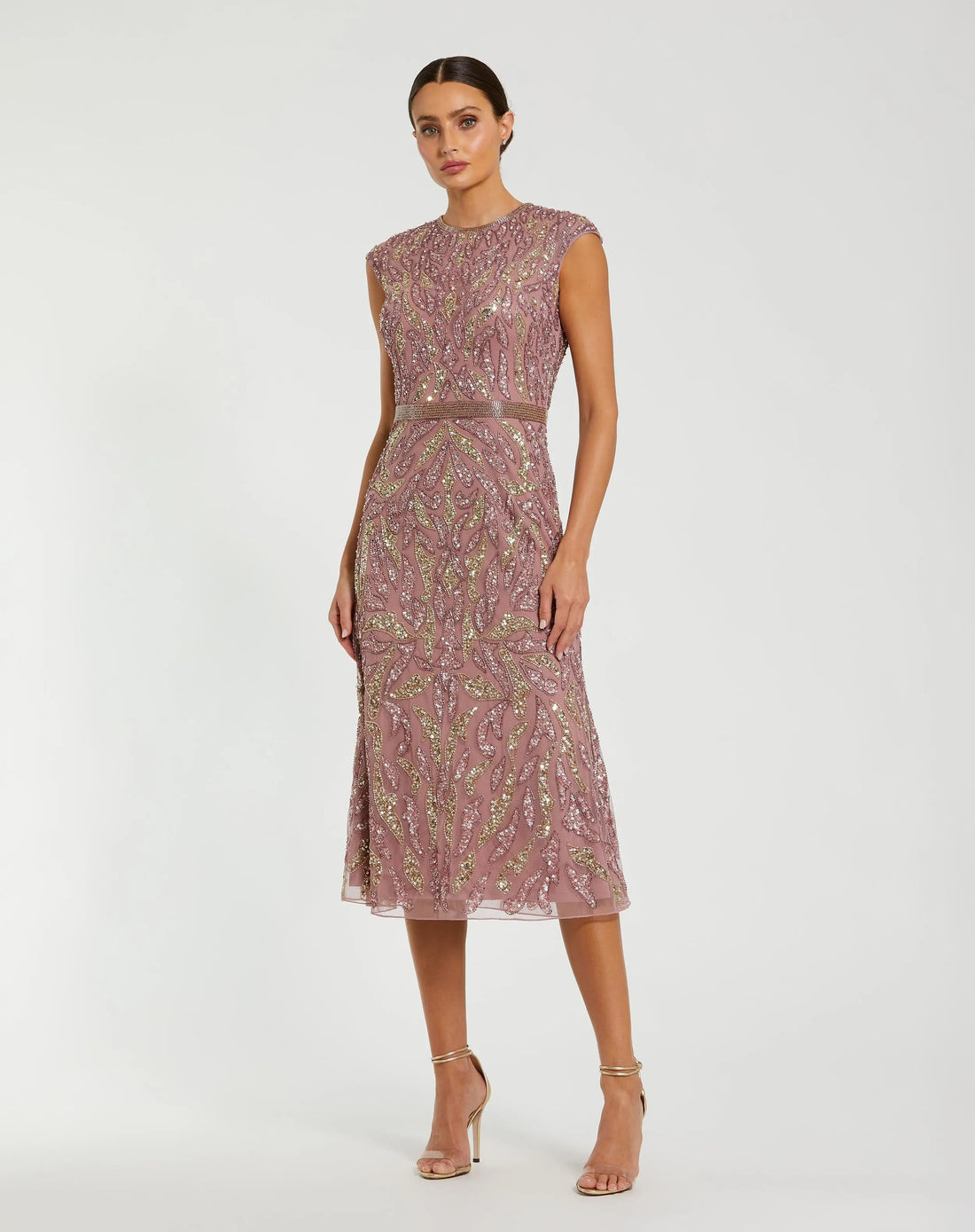 Purple Sequin Embellished High Neck Midi Dress - Mac Duggal