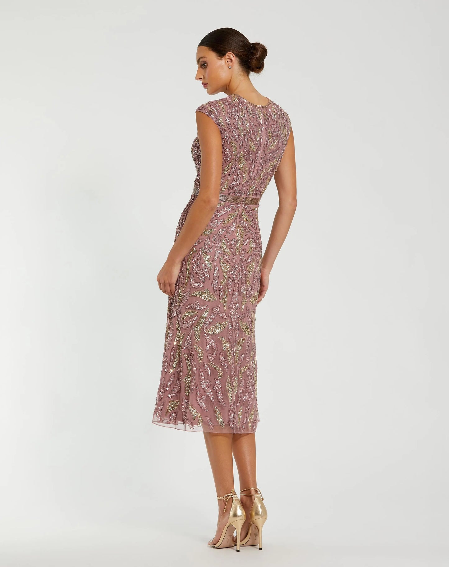 Purple Sequin Embellished High Neck Midi Dress - Mac Duggal