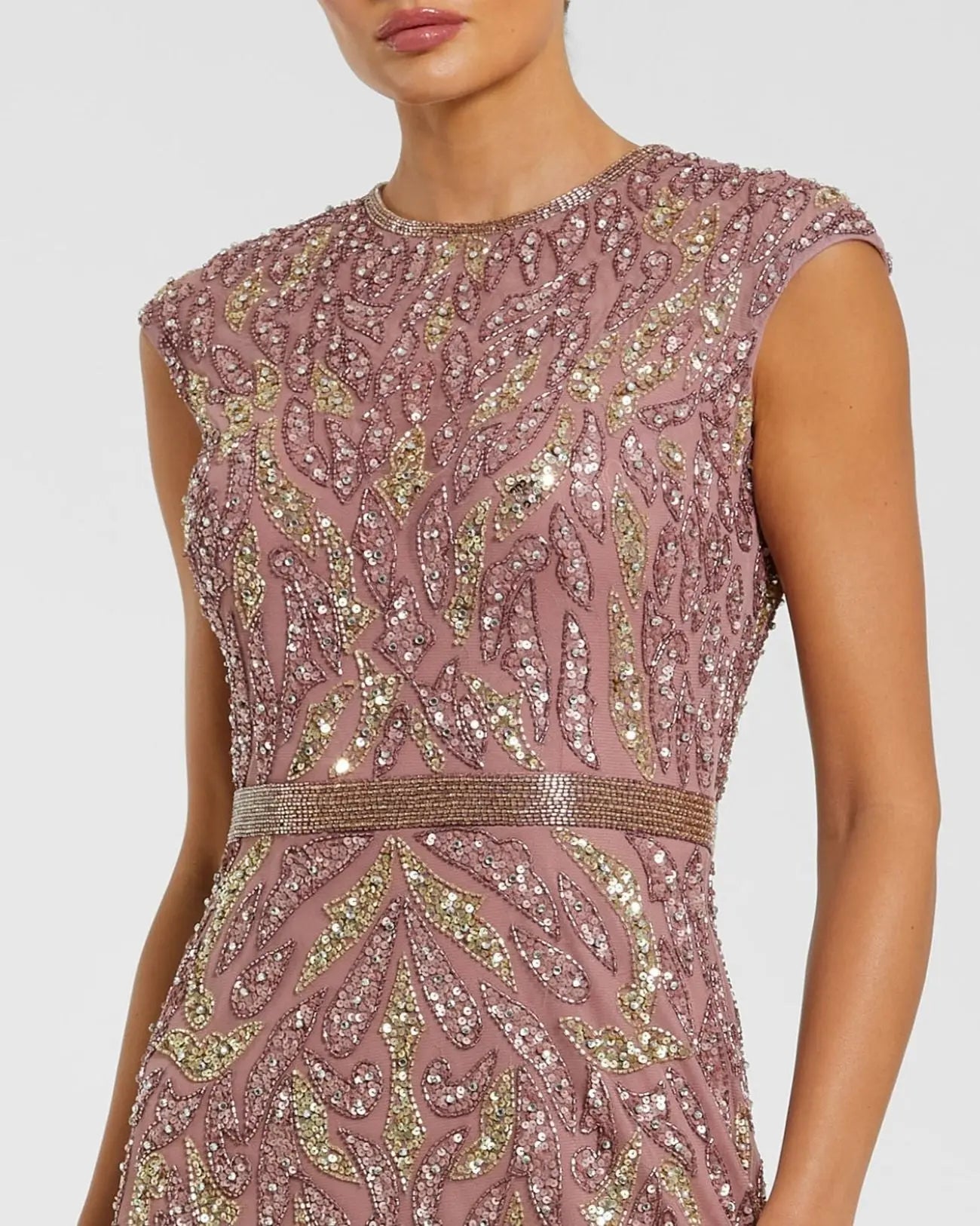 Purple Sequin Embellished High Neck Midi Dress - Mac Duggal