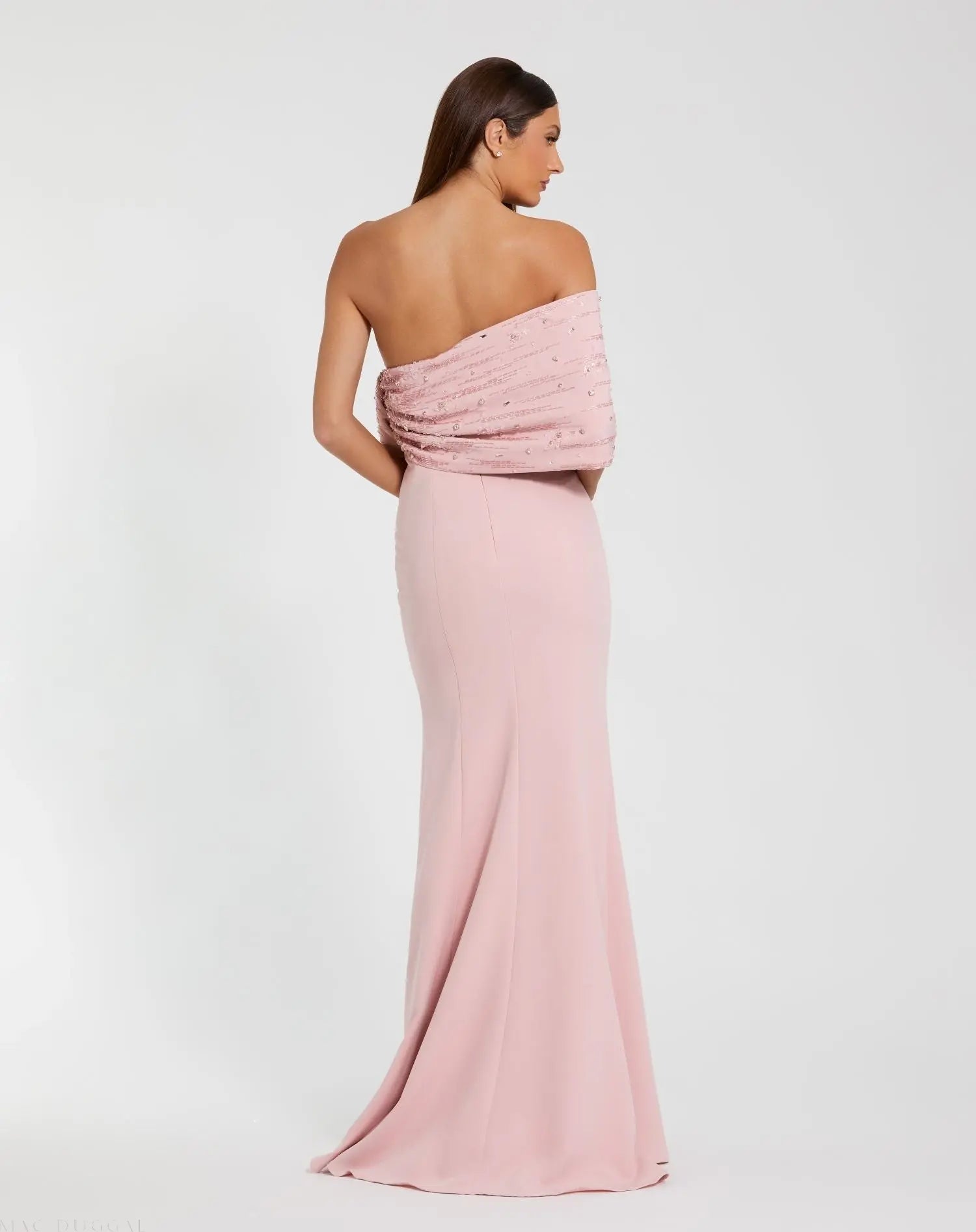 Pink Beaded Off-the-Shoulder Satin Trumpet Gown - Mac Duggal