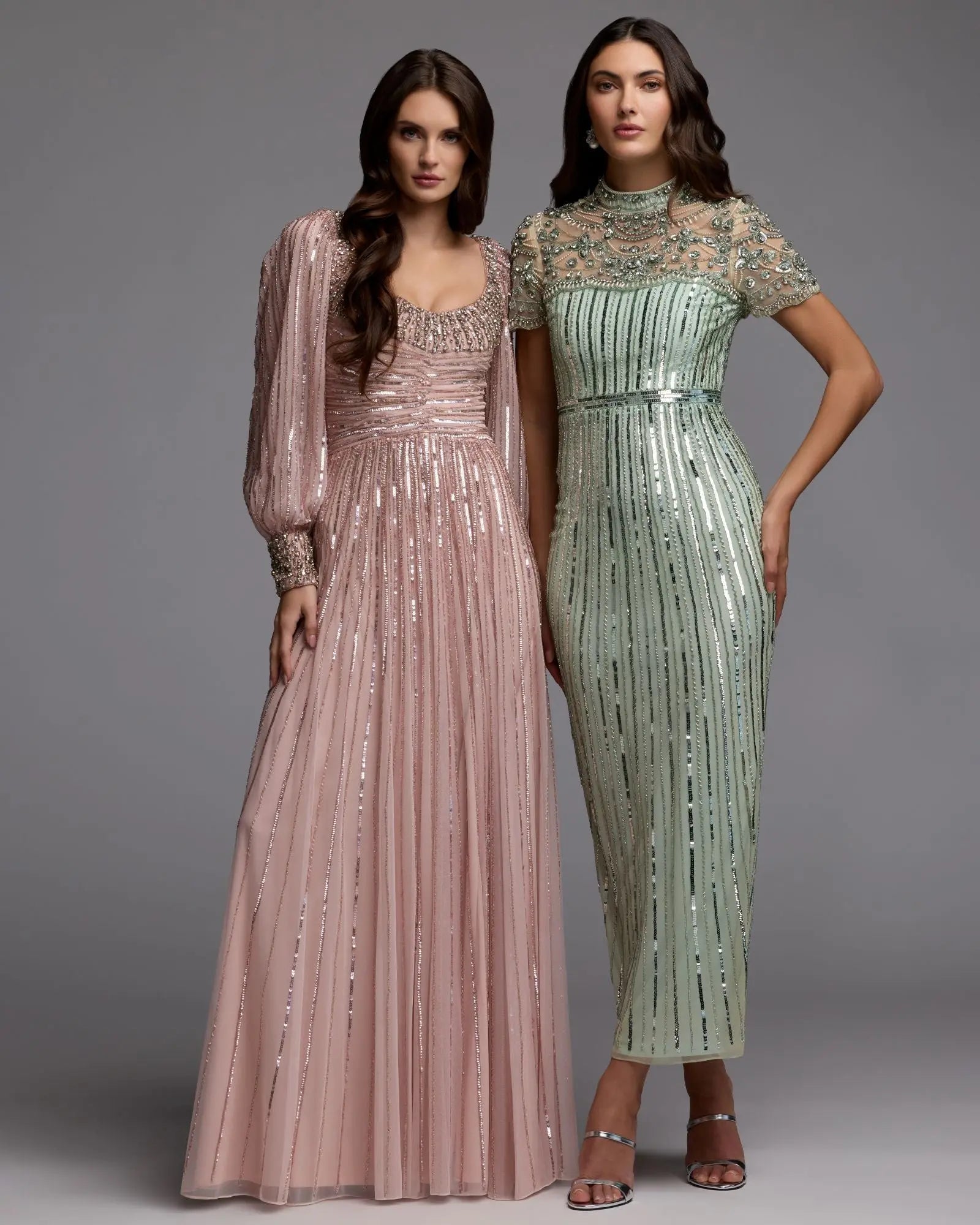 Pink Embellished Long Sleeve Scoop Neck A-Line Gown - Mac Duggal