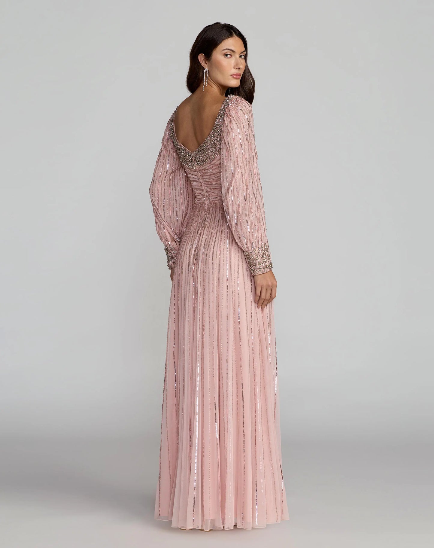 Pink Embellished Long Sleeve Scoop Neck A-Line Gown - Mac Duggal