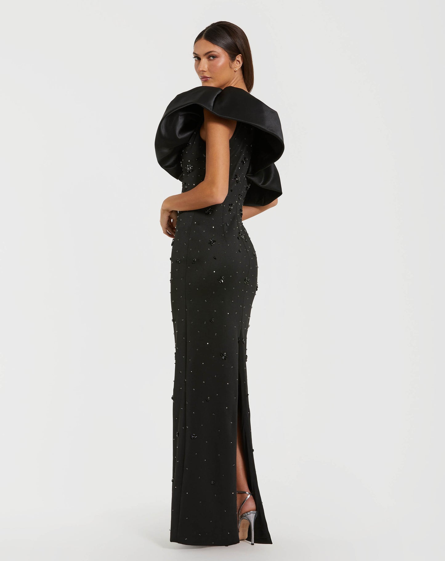 Beaded Crepe One Shoulder Gown with Satin Ruffle - Mac Duggal