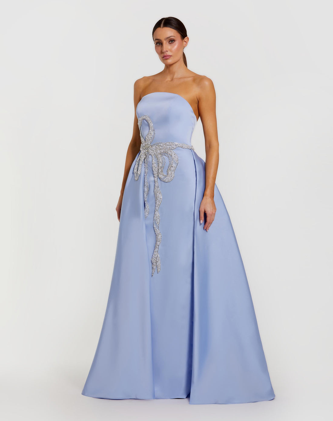 Blue Strapless Embellished Satin Gown with Overskirt - Mac Duggal