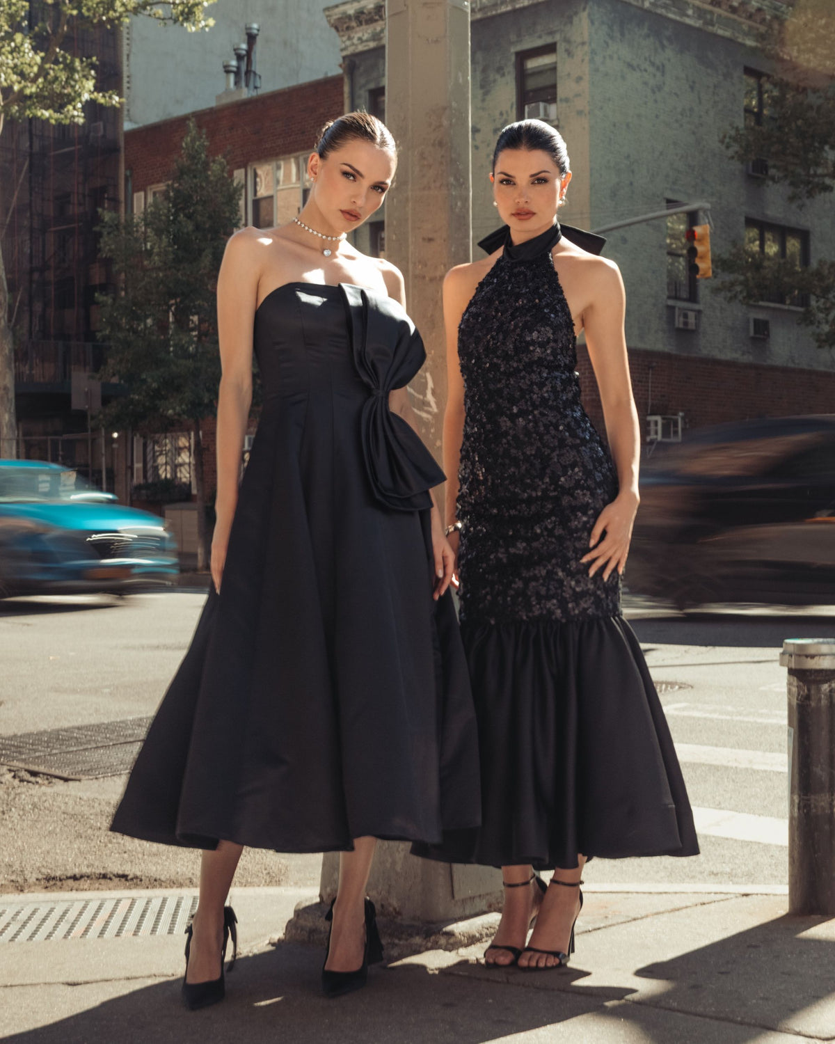 Black Sequin Halter Bow Midi Dress - Ieena for Mac Duggal