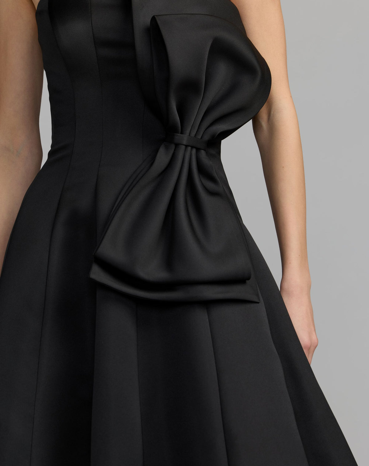 Black Strapless Satin A-Line Midi Dress With Bow - Ieena for Mac Duggal