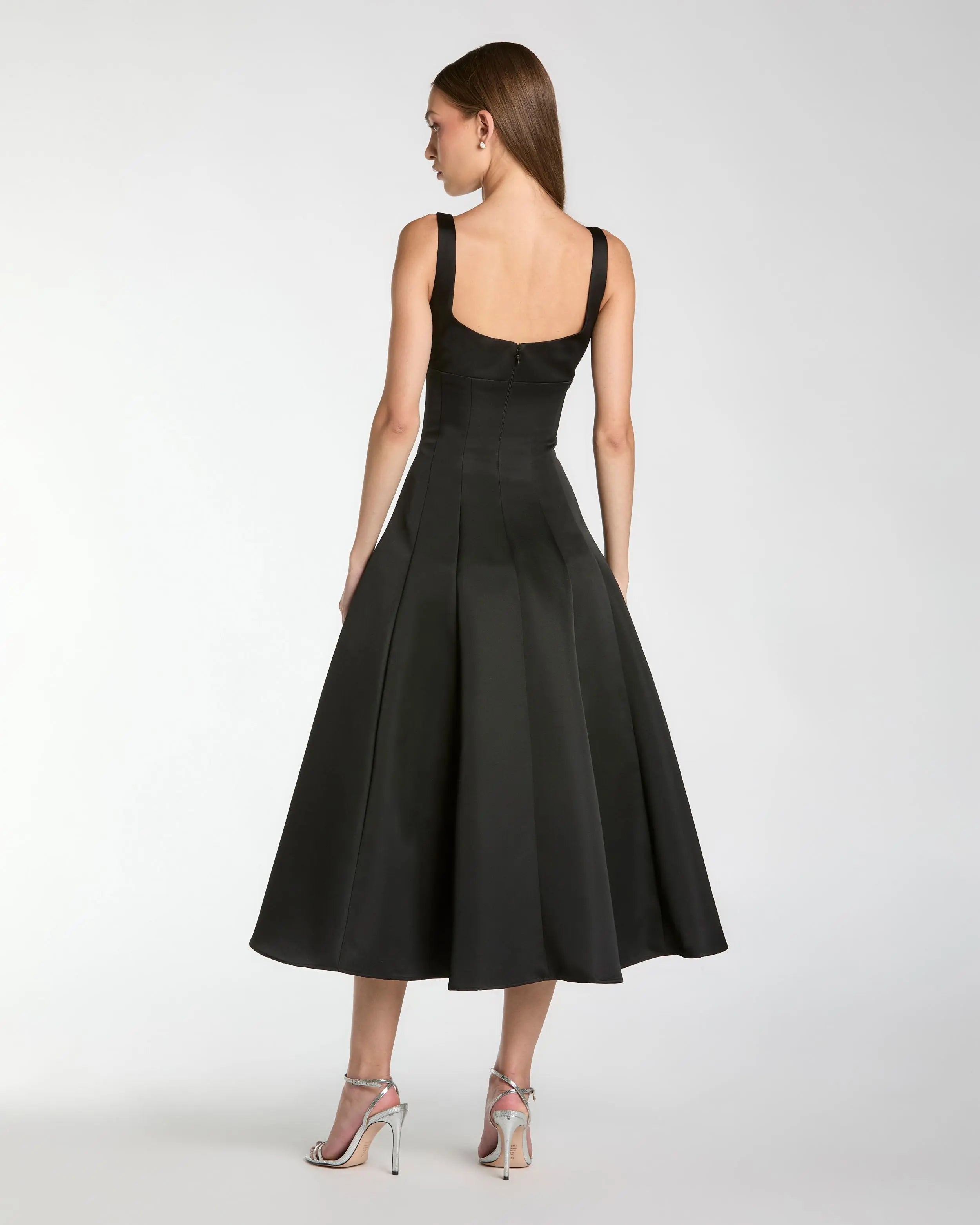 Black A-Line Midi Dress With Embellished Flower Ieena for Mac Duggal