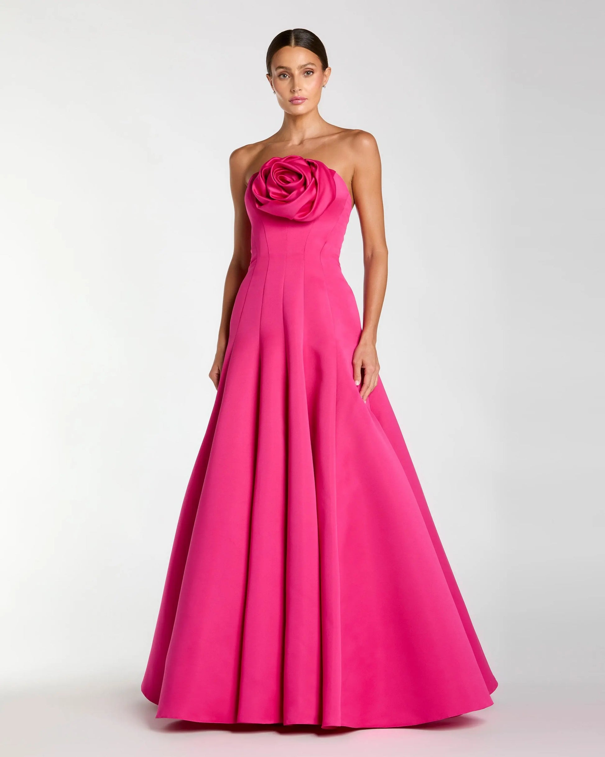 Pink Strapless Rosette Corset Ball Gown | Mac Duggal Pink Strapless Rosette Corset Ball Gown | Mac Duggal