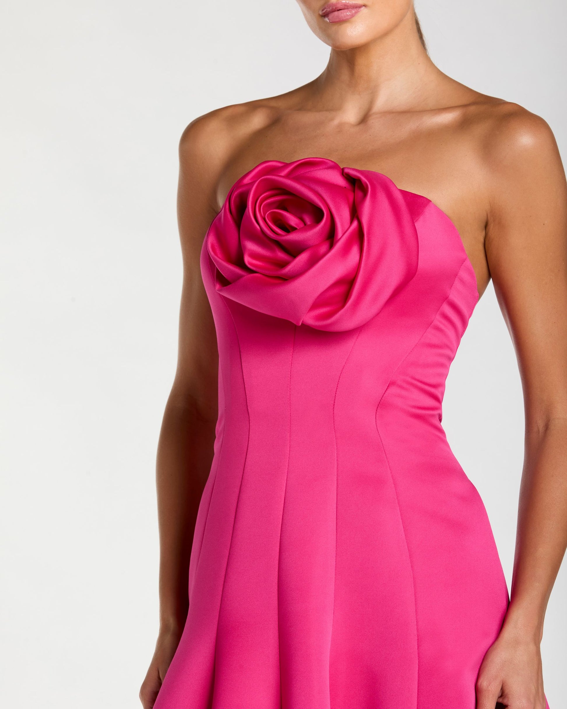 Pink Strapless Rosette Corset Ball Gown Ieena for Mac Duggal