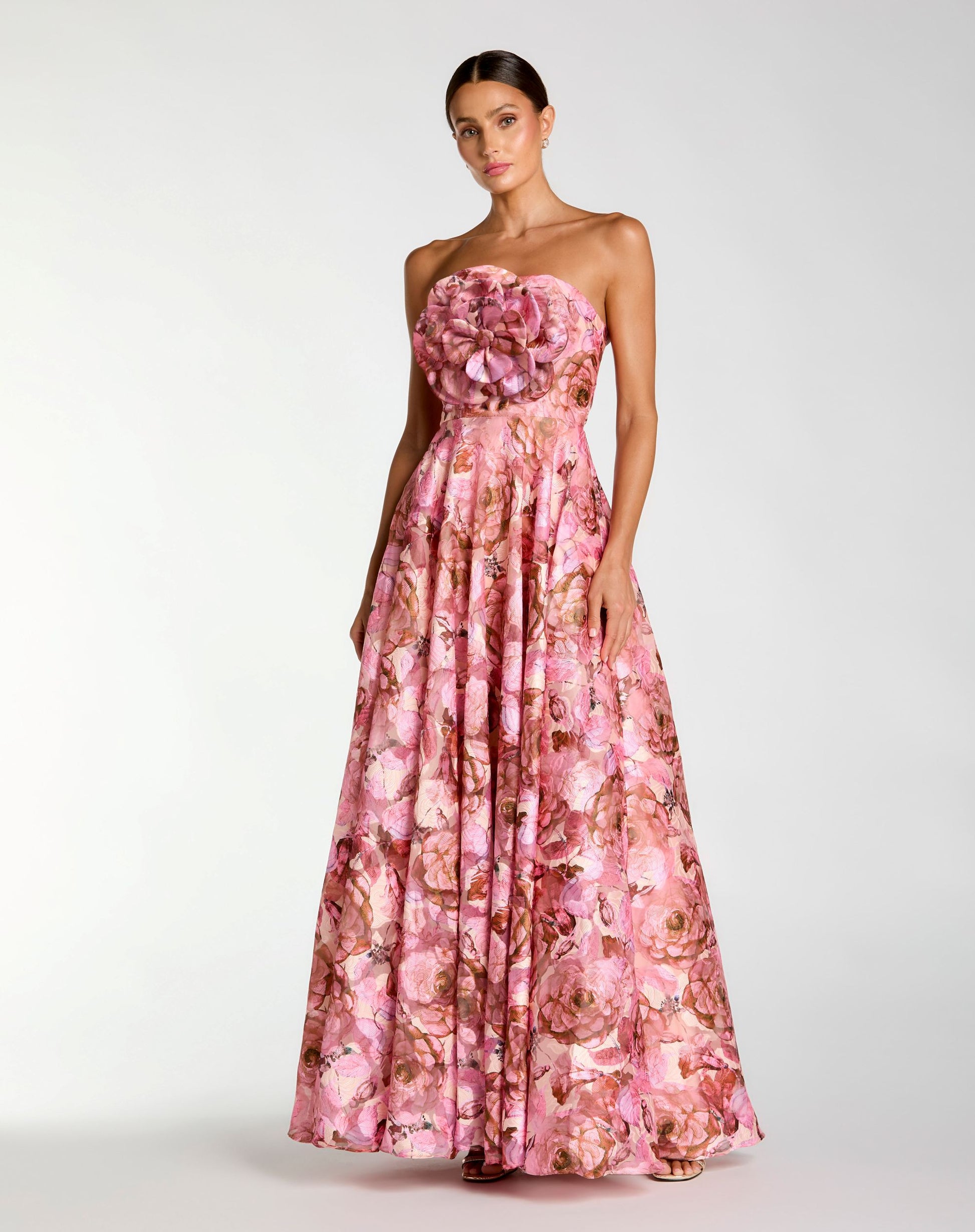 mac duggal strapless 3d floral maxi dress Mac Duggal Women's 3D Floral-Embellished Strapless Maxi Dress - Beige Blue