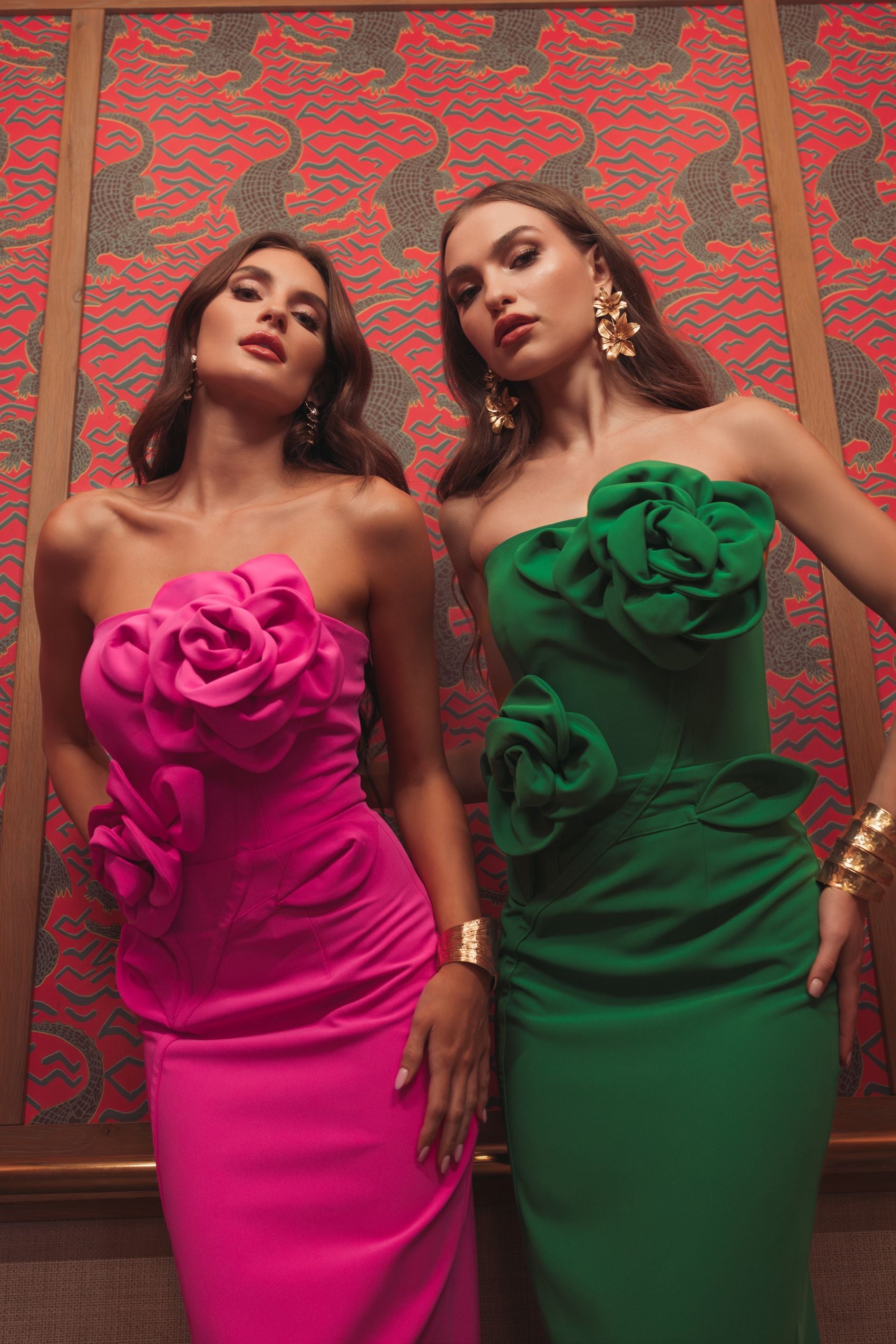 Pink Strapless Crepe Dress With 3D Flower Detail - Ieena for Mac Duggal