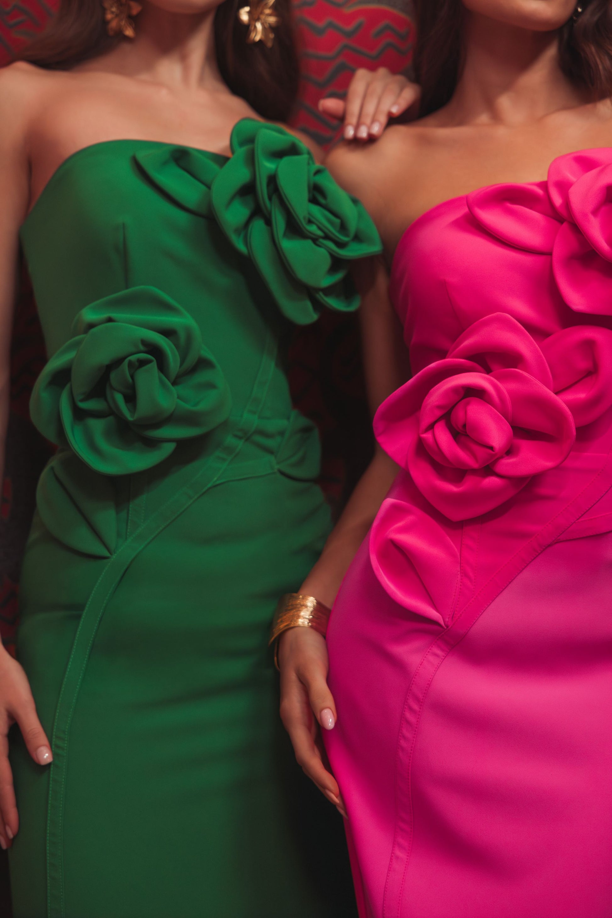 Pink Strapless Crepe Dress With 3D Flower Detail - Ieena for Mac Duggal