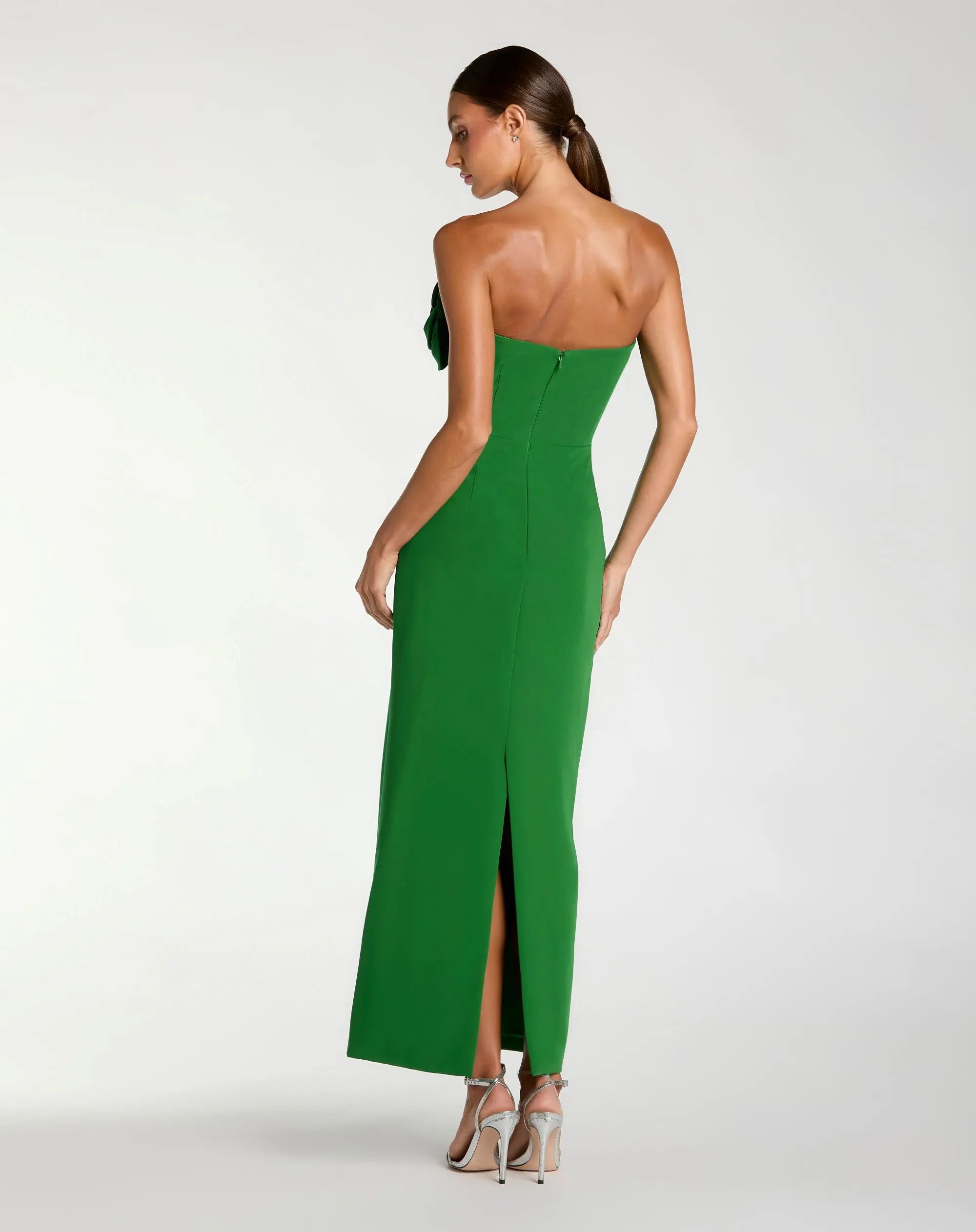 Green Strapless Crepe Dress With 3D Flower Detail - Ieena for Mac Duggal