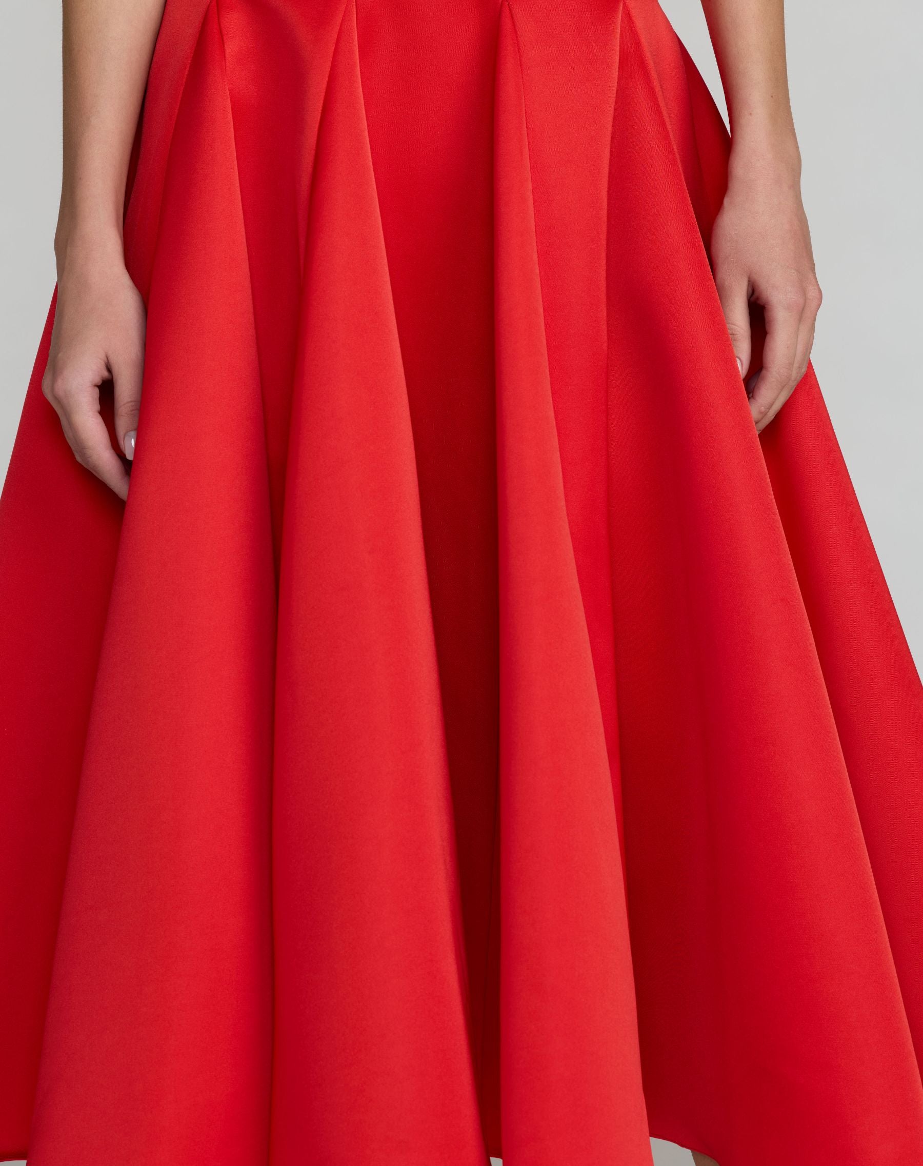 Red One Shoulder Satin Midi Dress With 3D Flower - Ieena for Mac Duggal