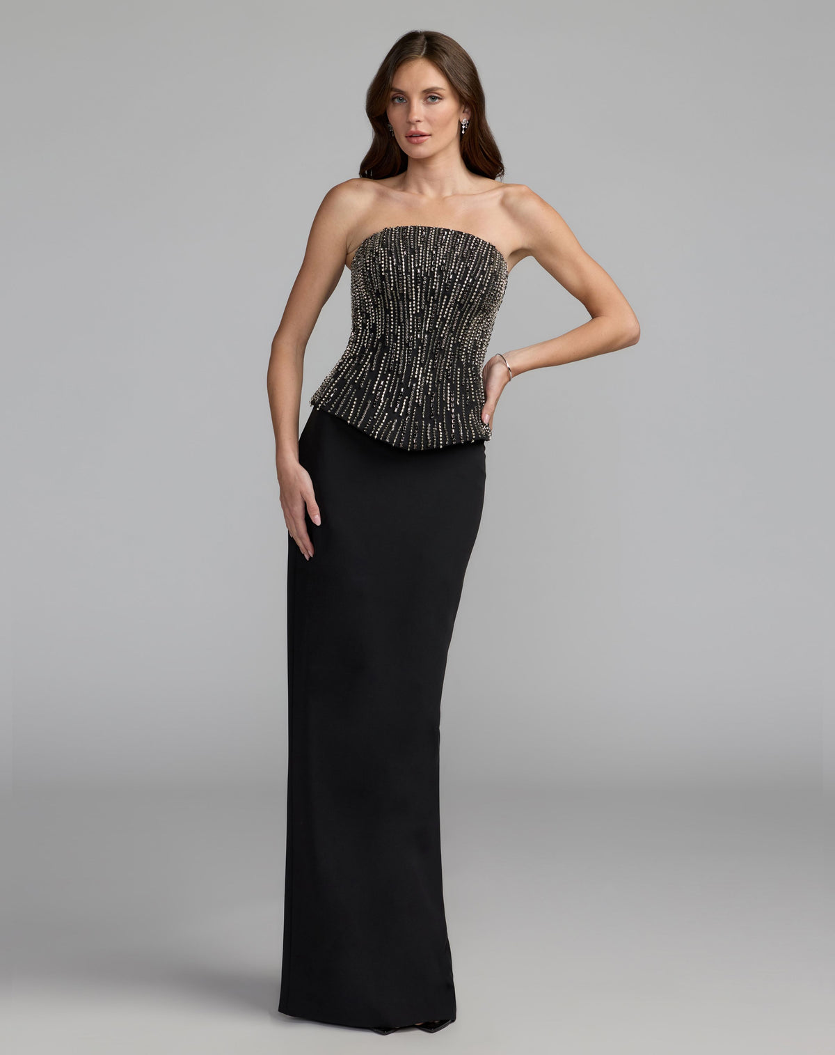 Black Embellished Crepe Strapless Column Gown - Mac Duggal