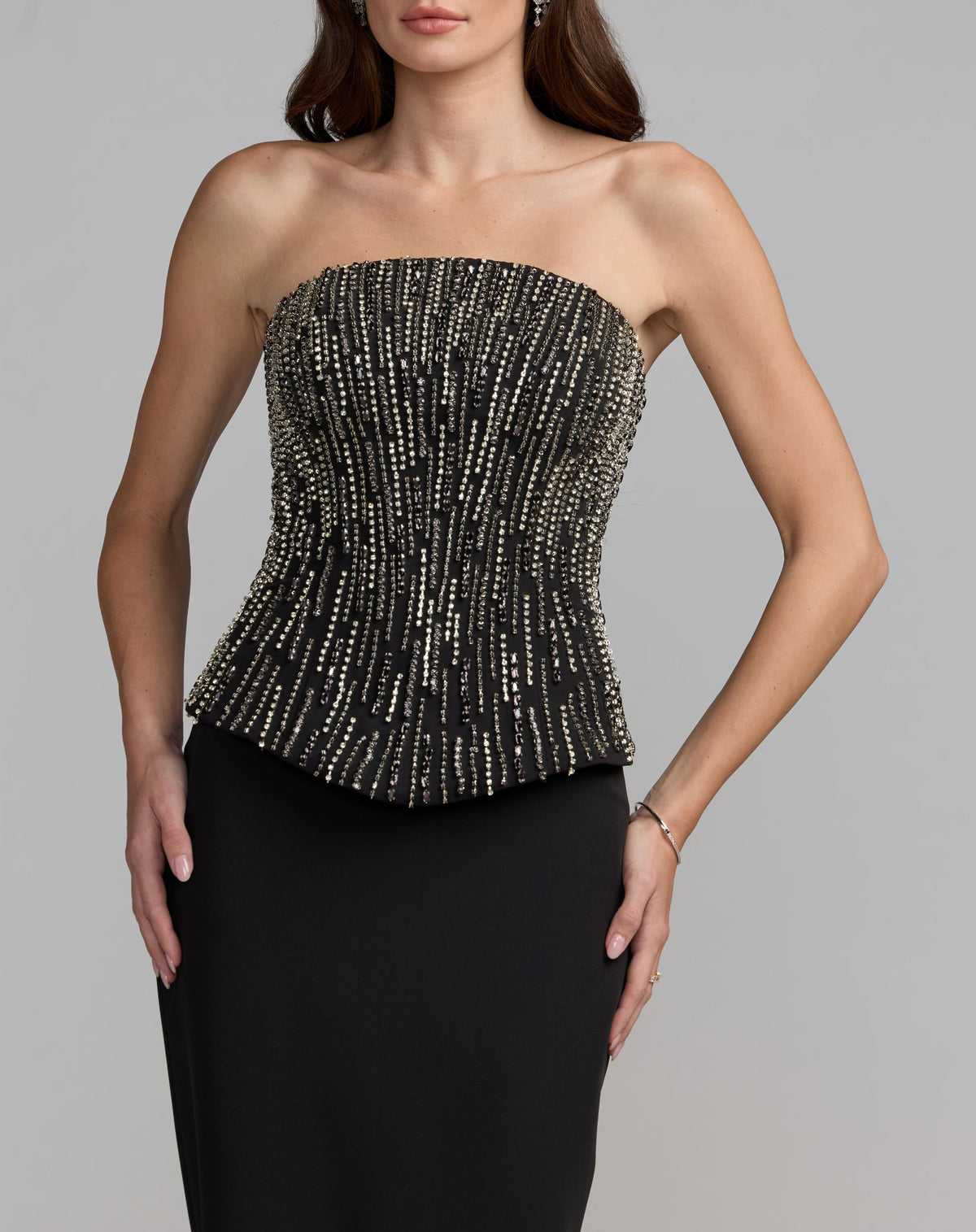Black Embellished Crepe Strapless Column Gown - Mac Duggal