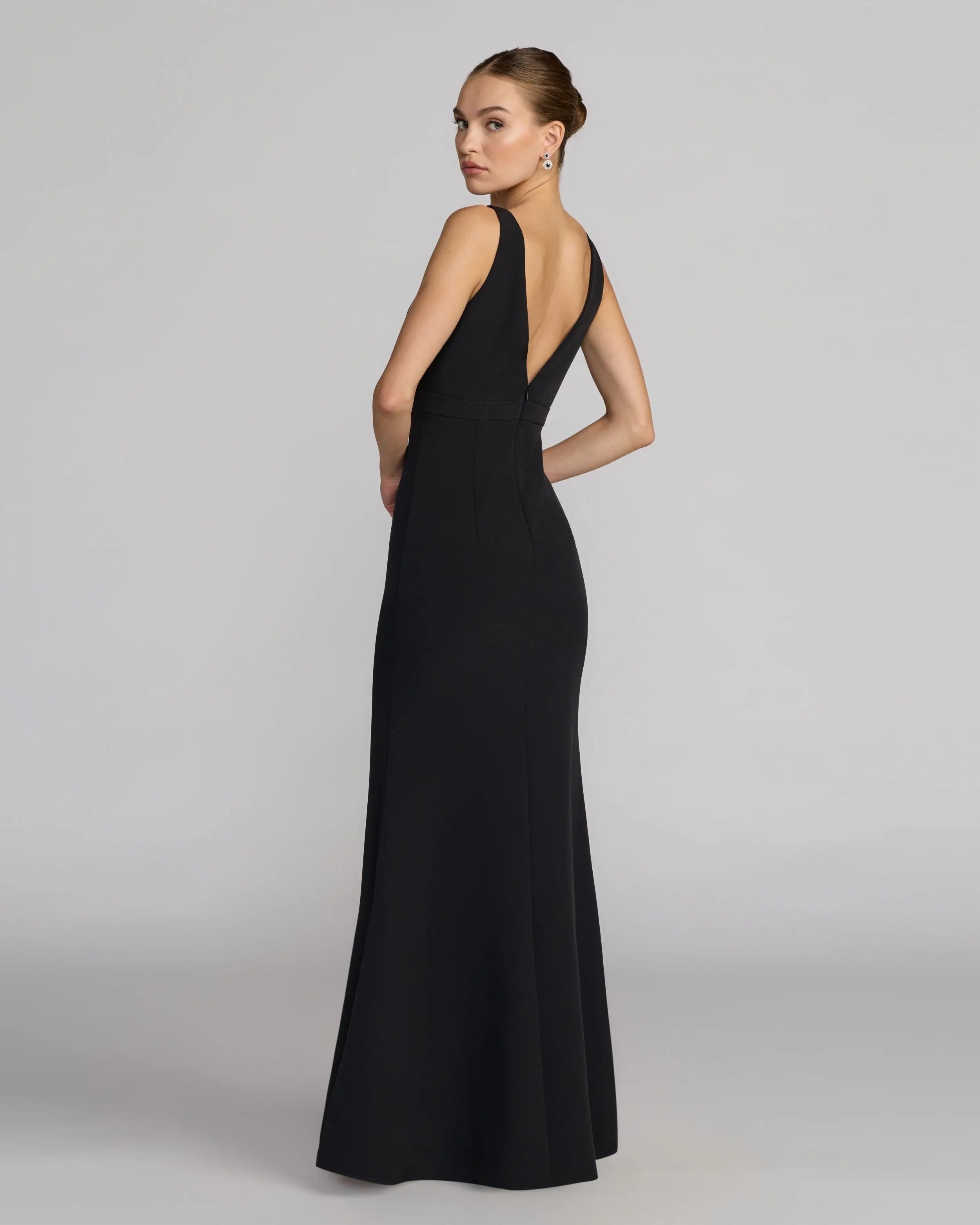 Black Crepe V-Neck Mermaid Gown with Bow Ieena for Mac Duggal
