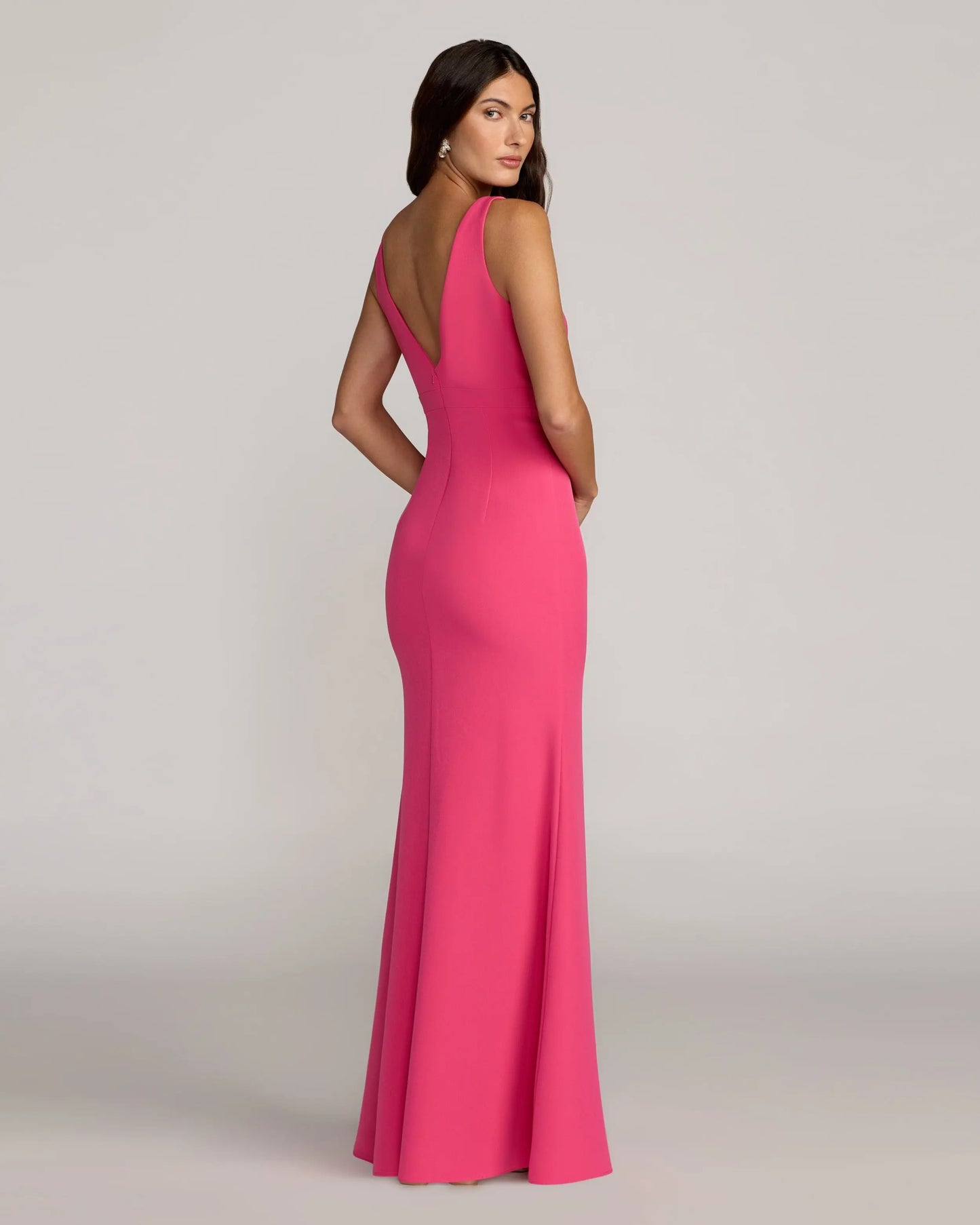 Pink Crepe V-Neck Mermaid Gown with Bow Ieena for Mac Duggal