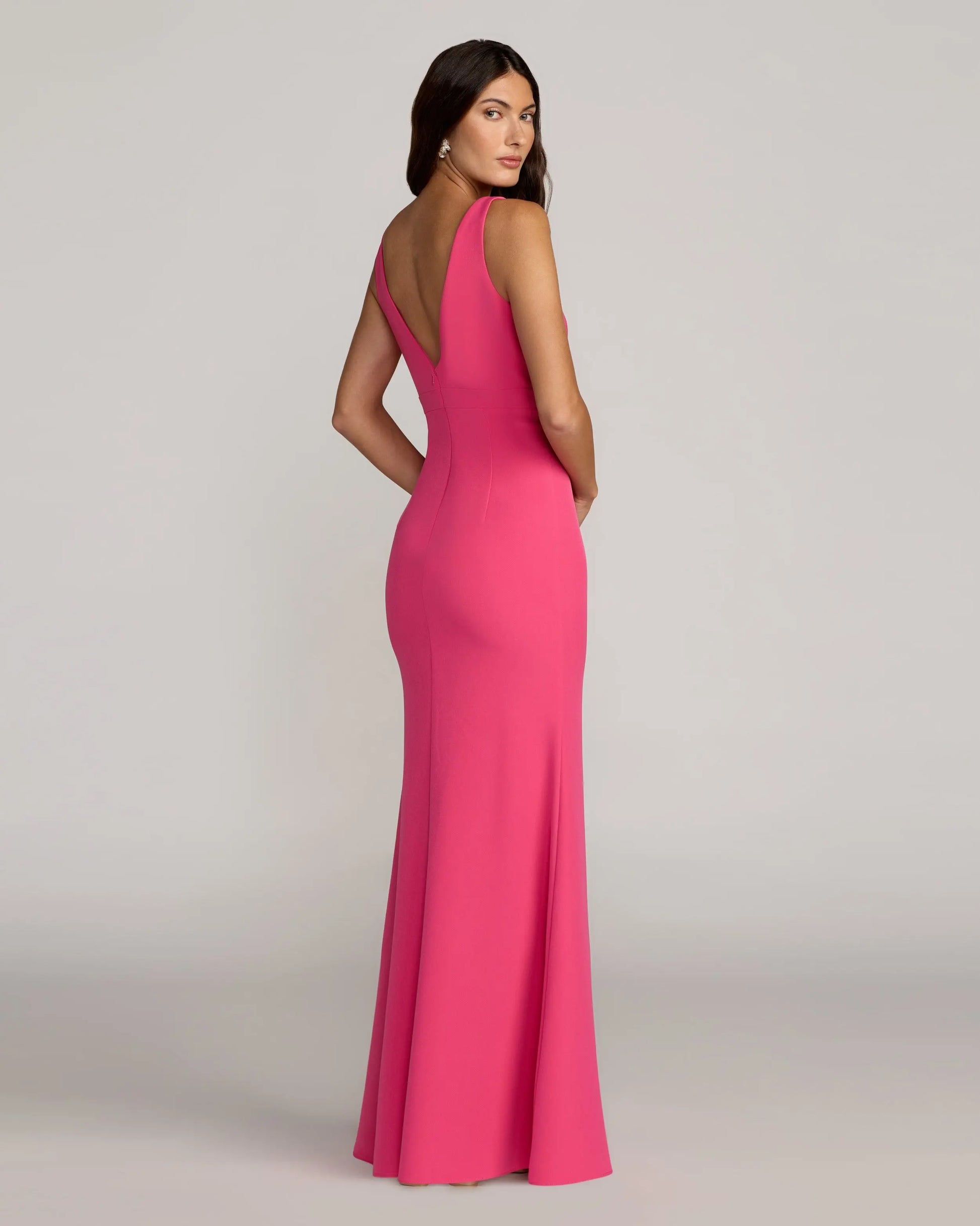 Pink Crepe V-Neck Mermaid Gown with Bow Ieena for Mac Duggal