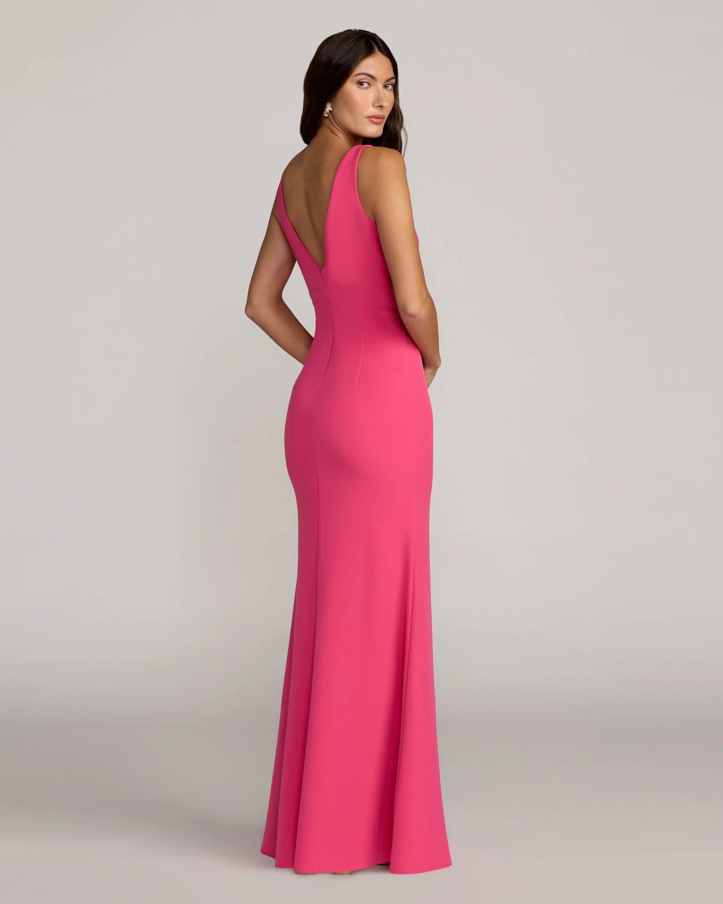 Pink Crepe V-Neck Mermaid Gown with Bow Ieena for Mac Duggal