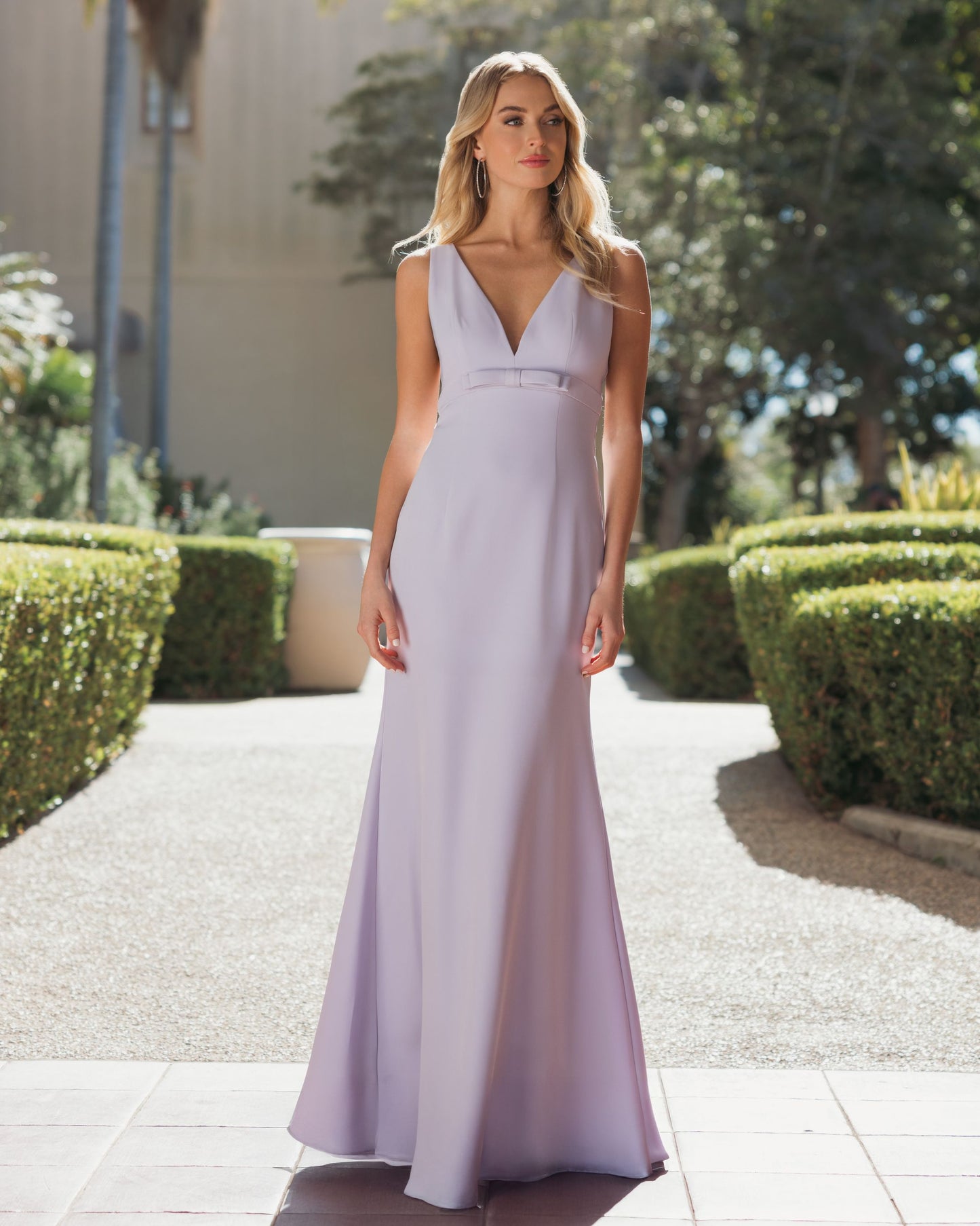 Purple Sleeveless V Neck Mermaid Gown with Bow - Ieena for Mac Duggal