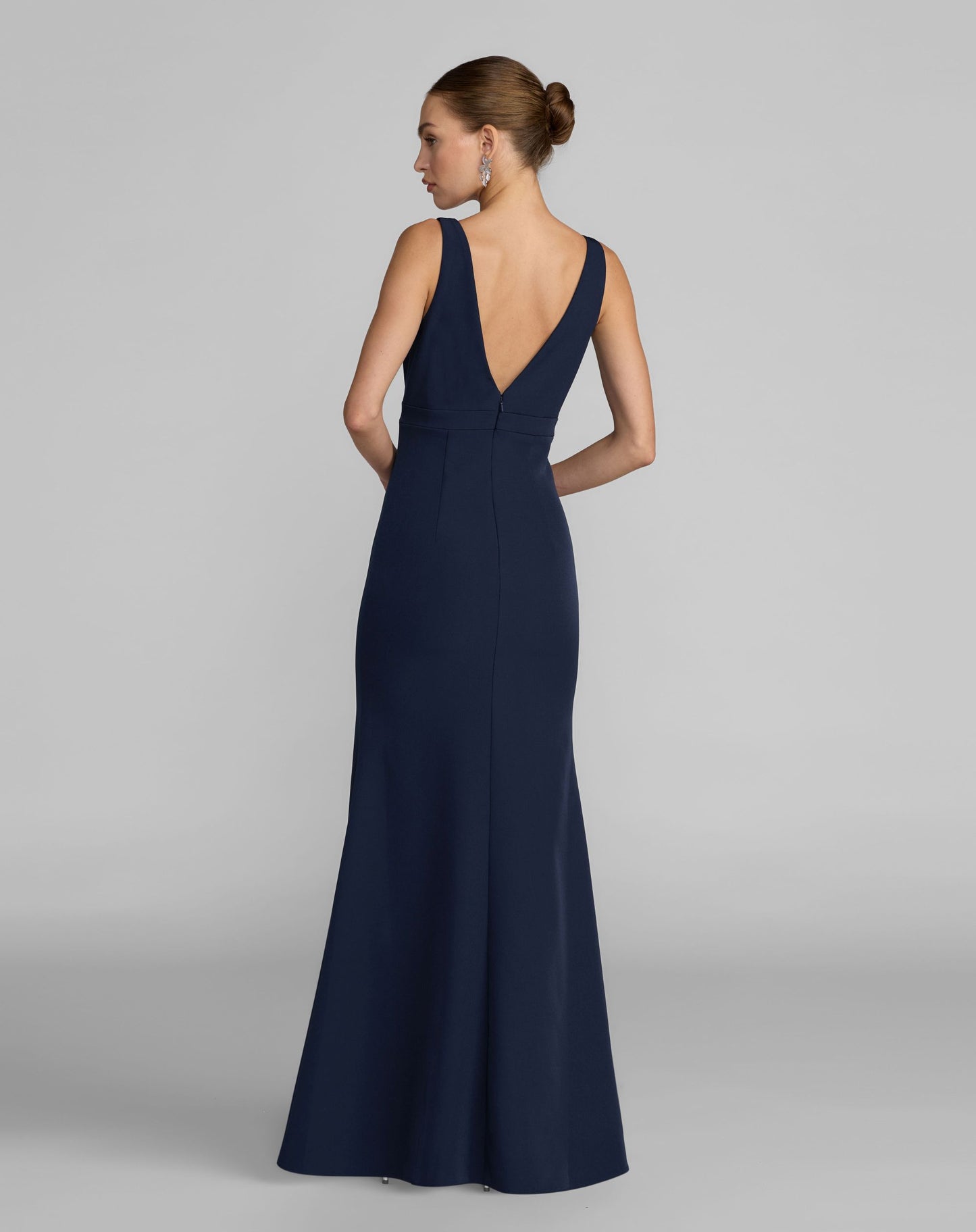 Navy Sleeveless V Neck Mermaid Gown With Bow - Ieena for Mac Duggal