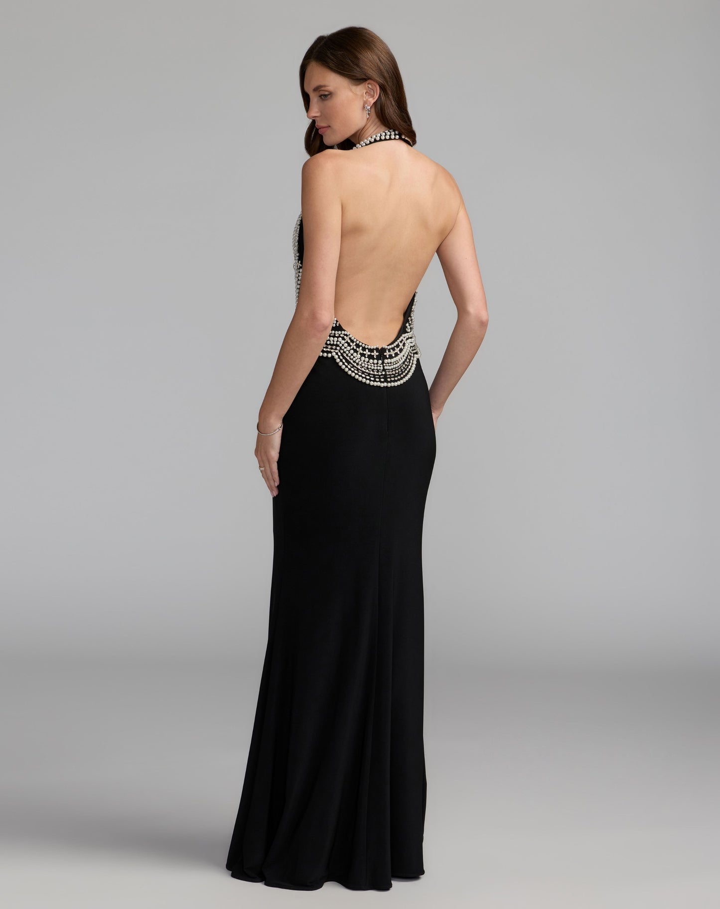 Black Beaded Halter Neck Jersey Gown - Ieena for Mac Duggal