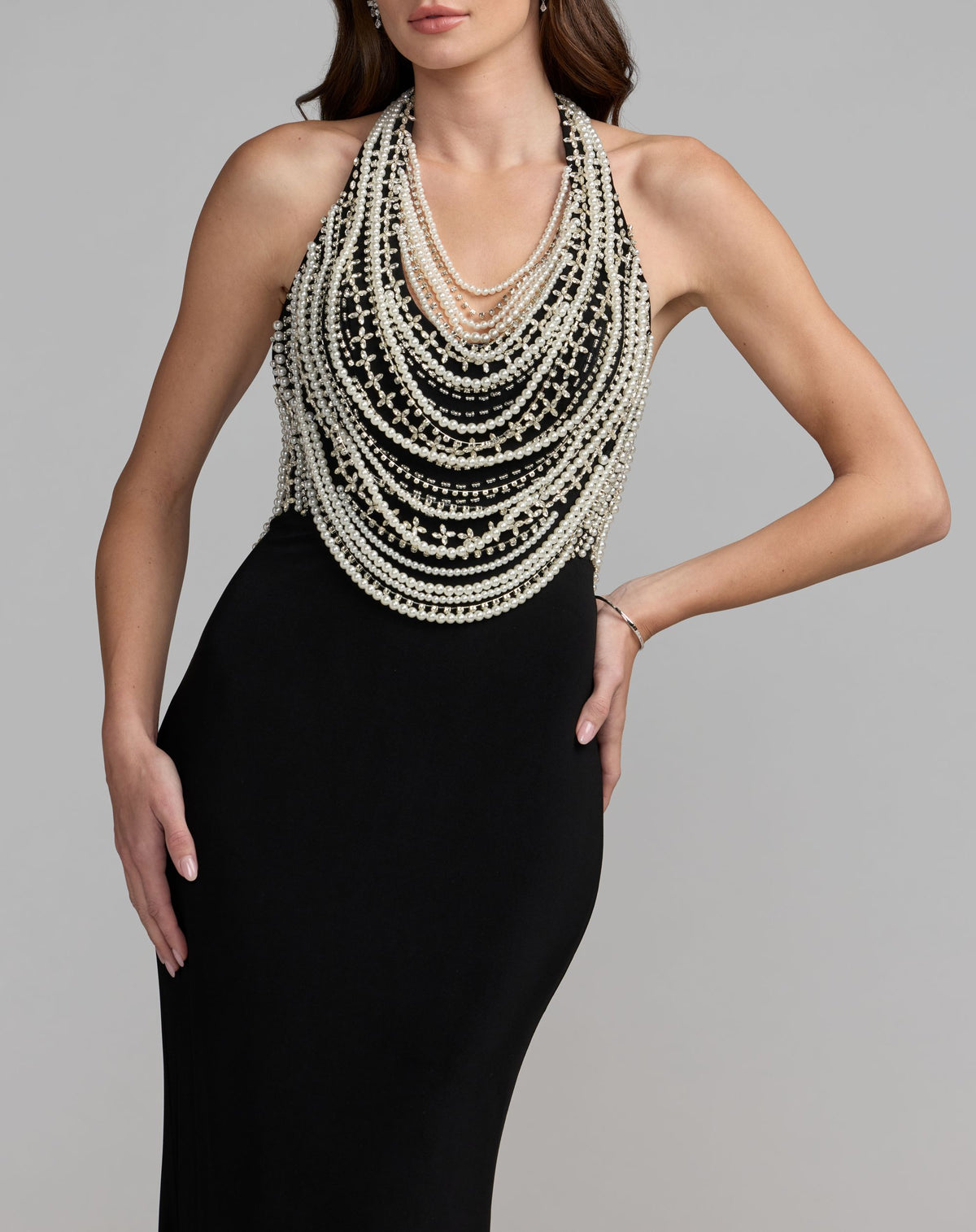 Black Beaded Halter Neck Jersey Gown - Ieena for Mac Duggal