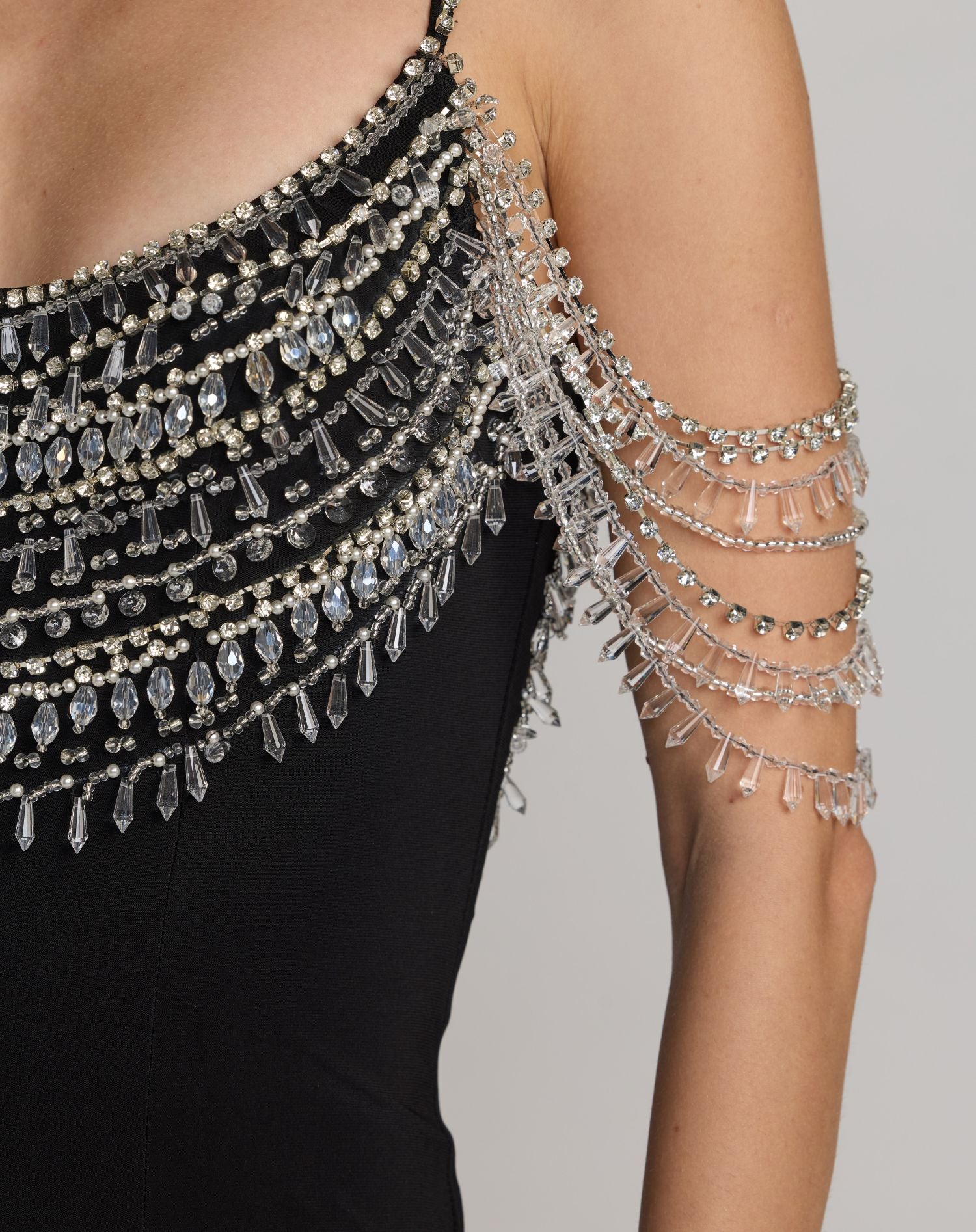 Black Beaded Jersey Scoop Back Gown with Slit - Mac Duggal