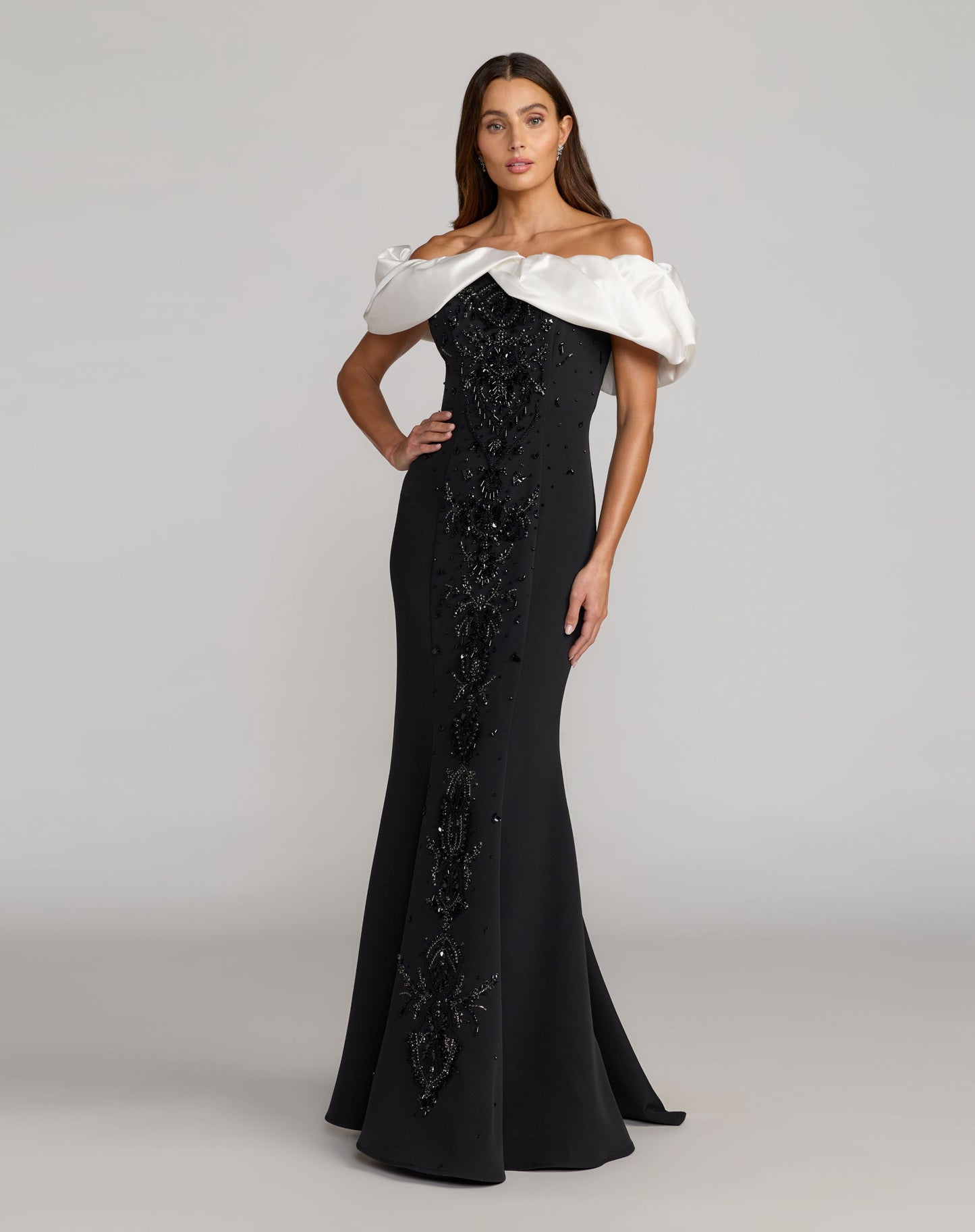Black Beaded Off The Shoulder Mermaid Gown - Mac Duggal