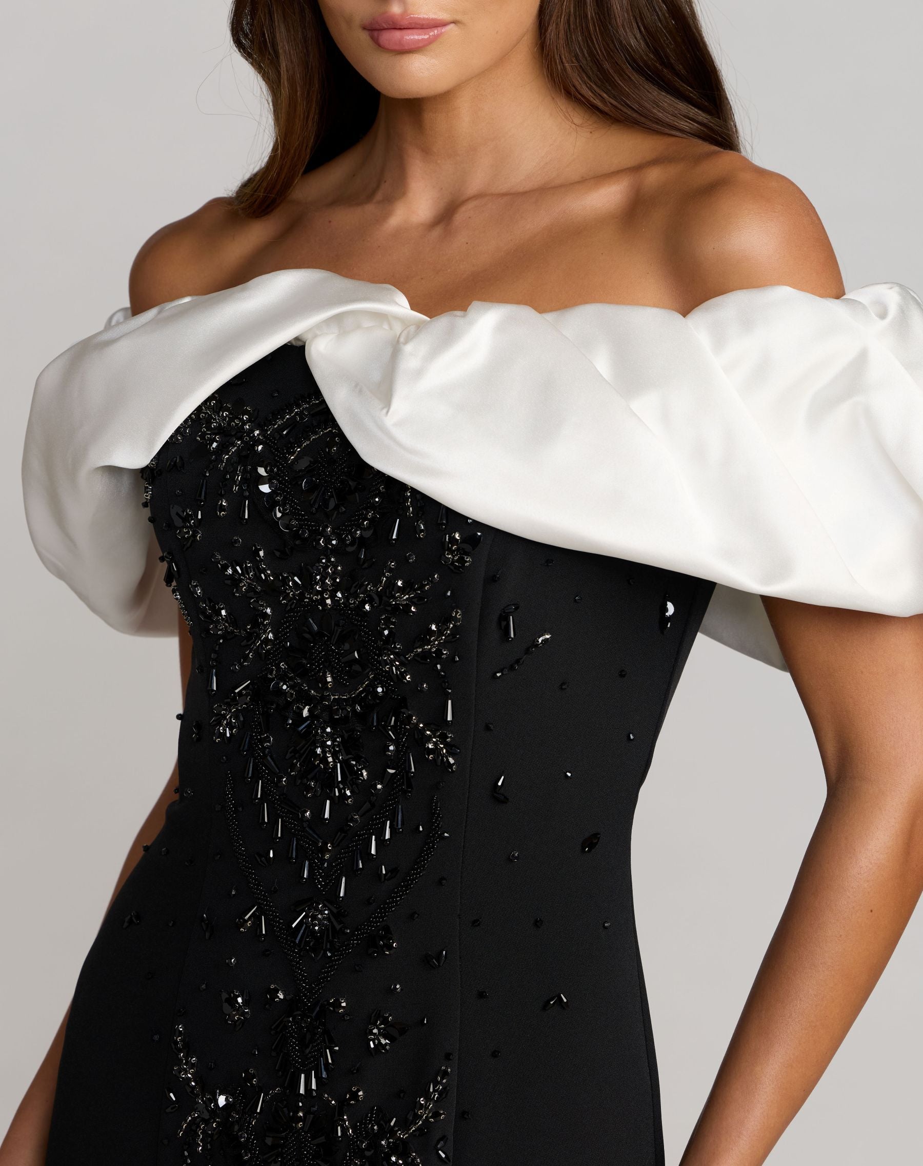 Black Beaded Off The Shoulder Mermaid Gown - Mac Duggal
