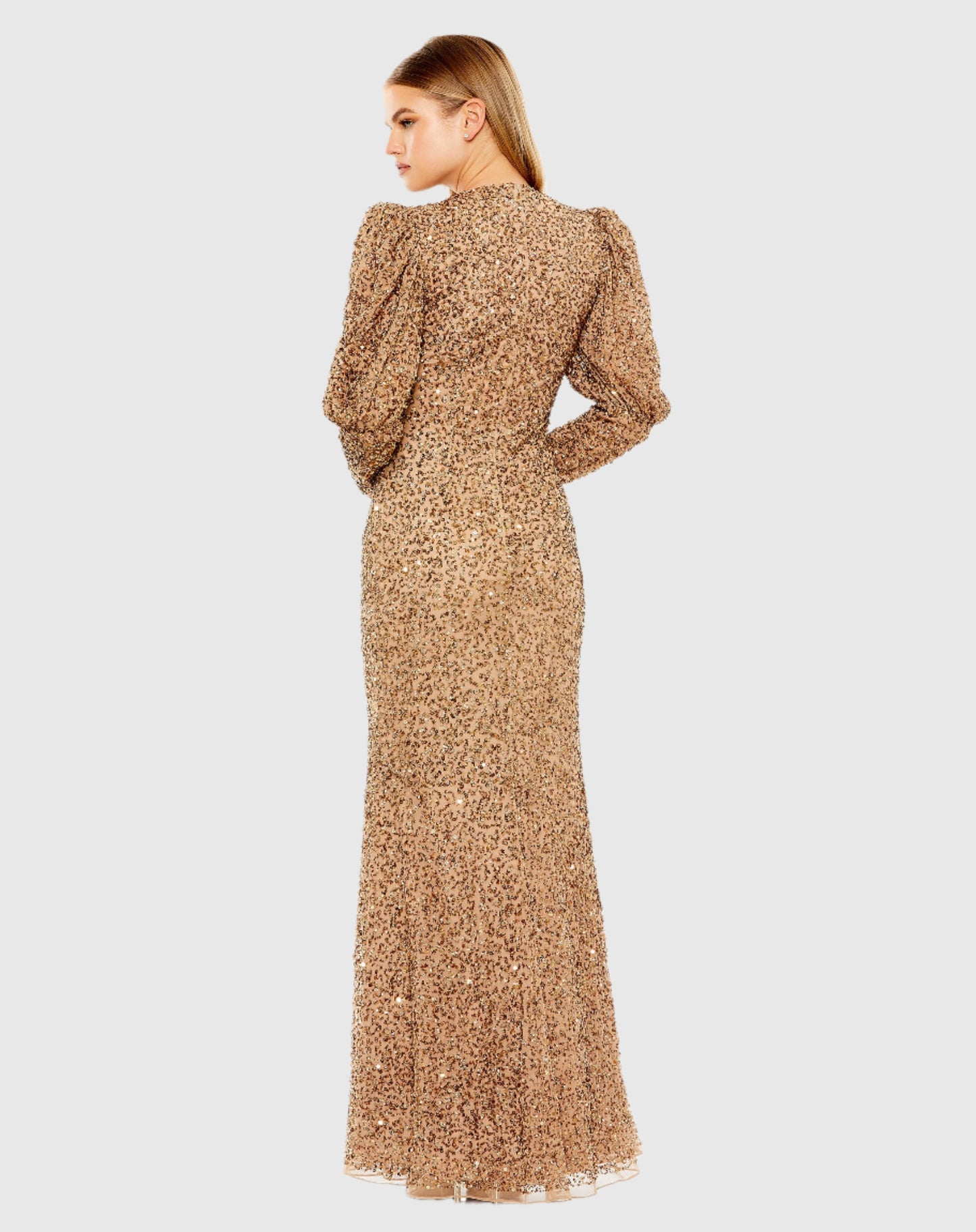 Long Sleeve Sequin Puff Sleeve Full Length Gown