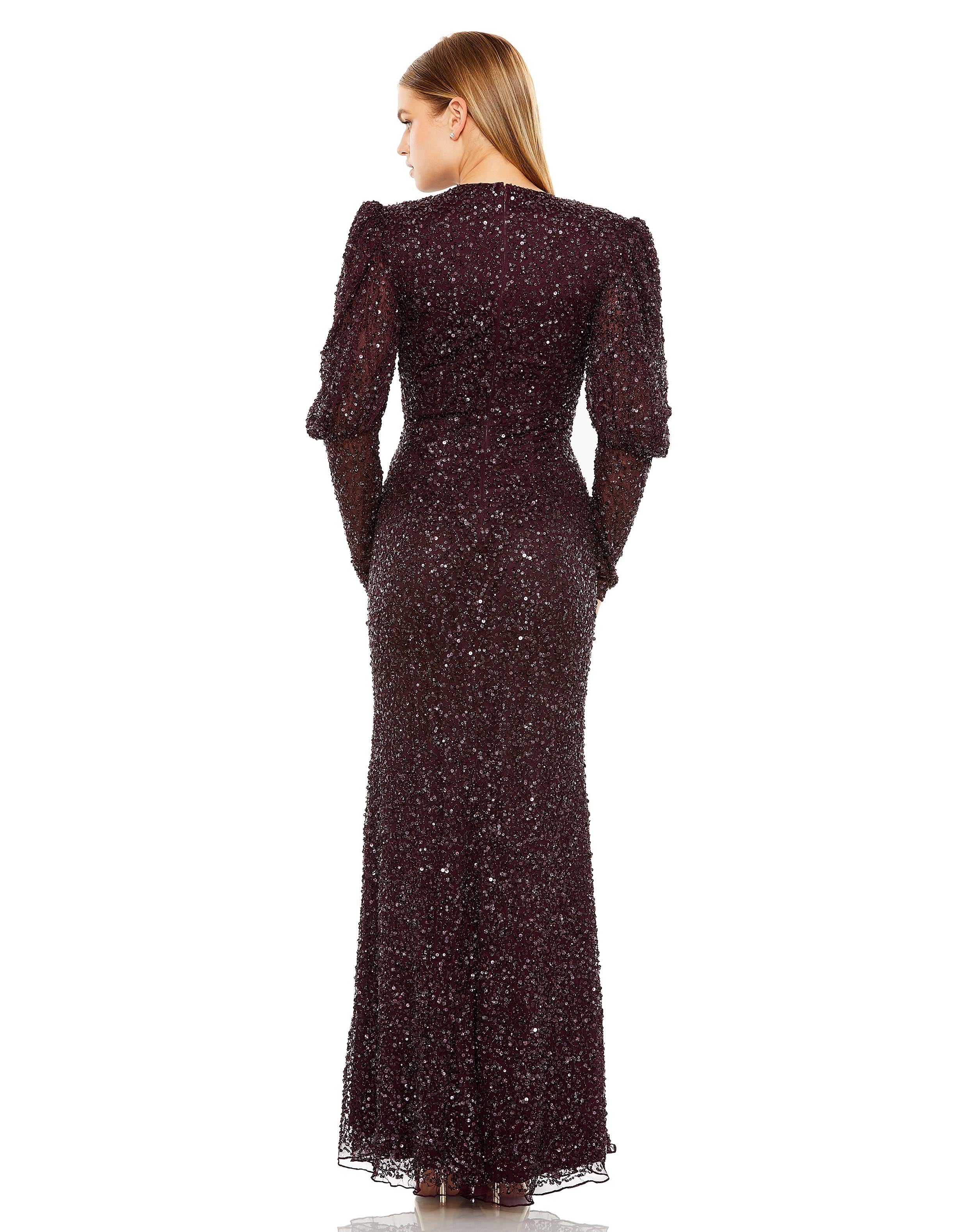 Puff Sleeve Beaded Gown
