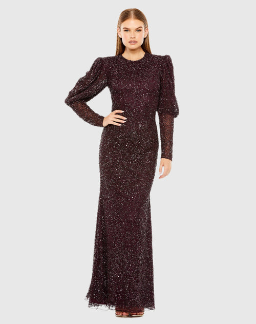 Puff Sleeve Beaded Gown