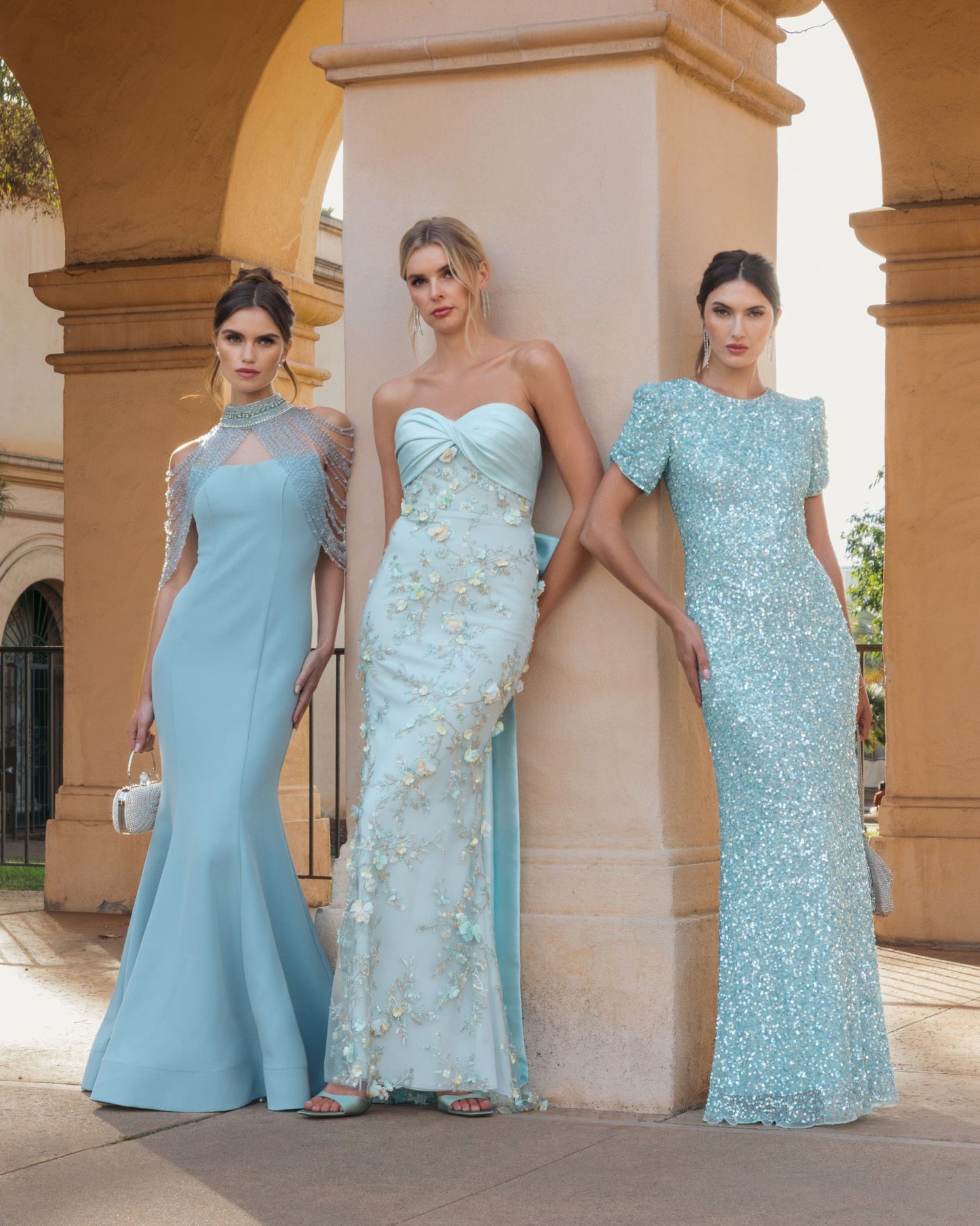 Blue Strapless Sweetheart Embellished Gown With Bow