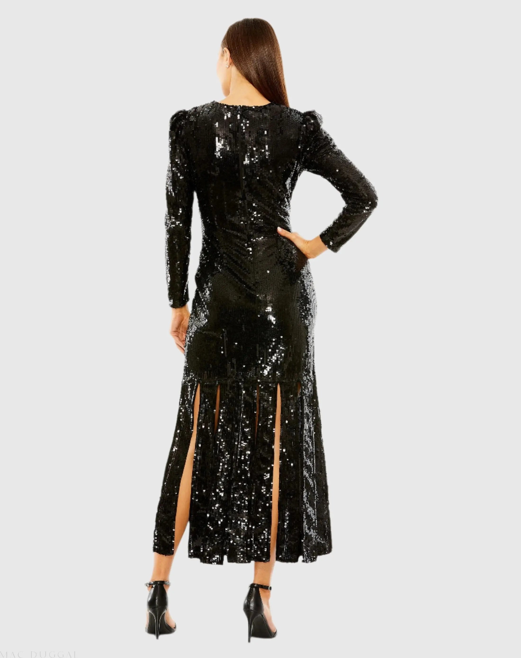 Long Sleeve High Neck Carwash Panel Dress - Mac Duggal
