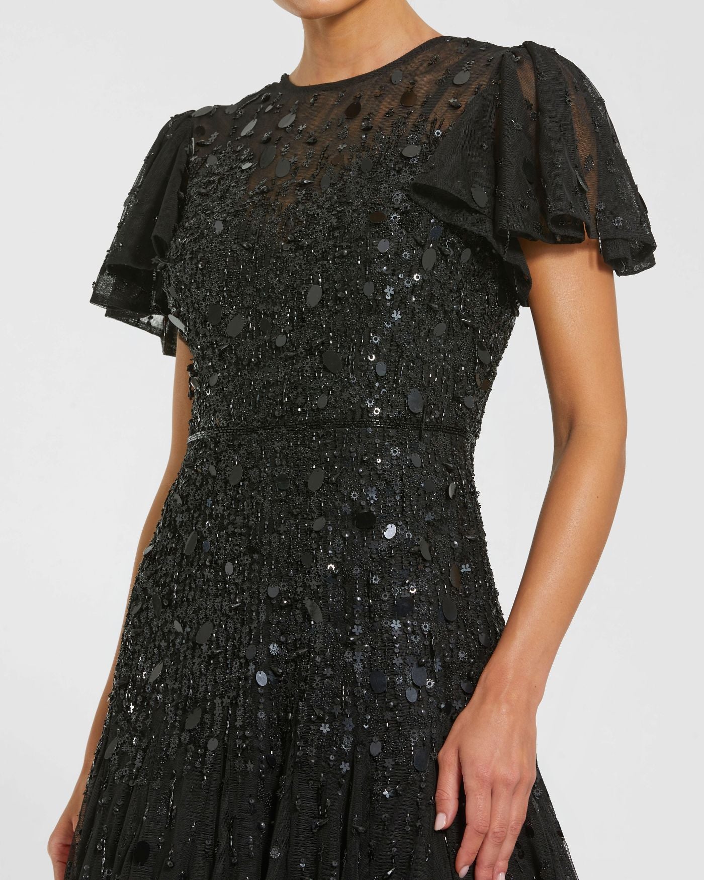 Black Beaded Fringe Midi Dress Mac Duggal