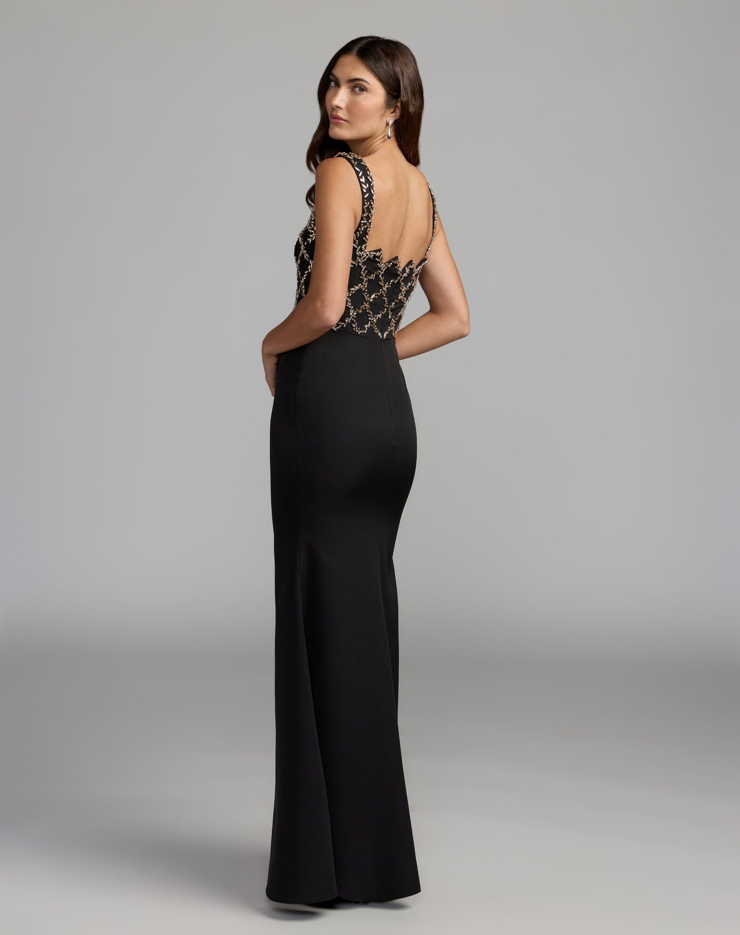 Black Embellished Square Neck Column Gown - Ieena for Mac Duggal