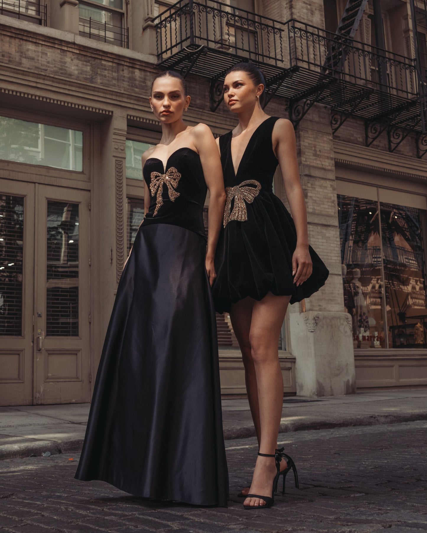 Black Strapless Velvet Gown With Bow Detail - Ieena for Mac Duggal