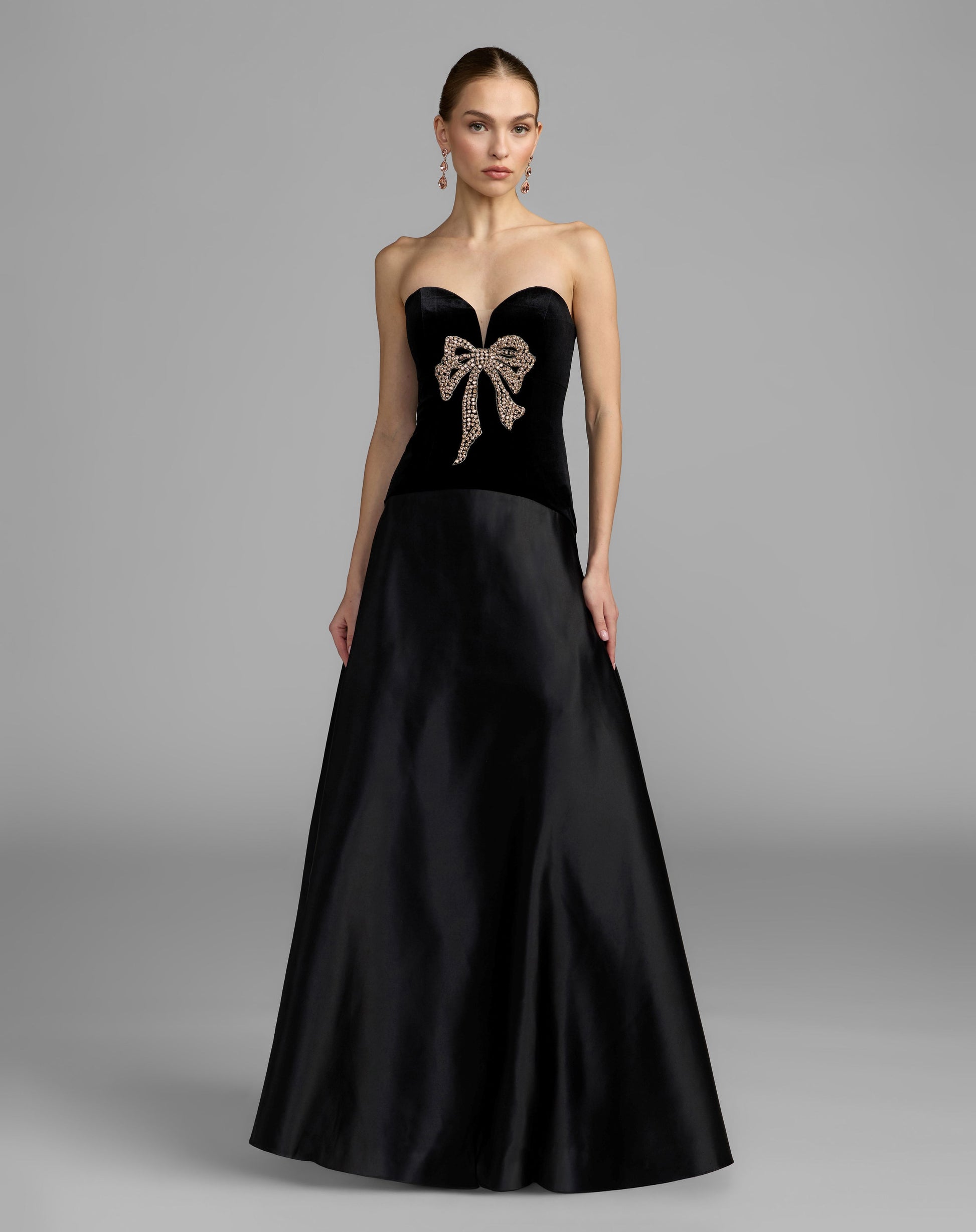 Black Strapless Velvet Gown With Bow Detail - Ieena for Mac Duggal