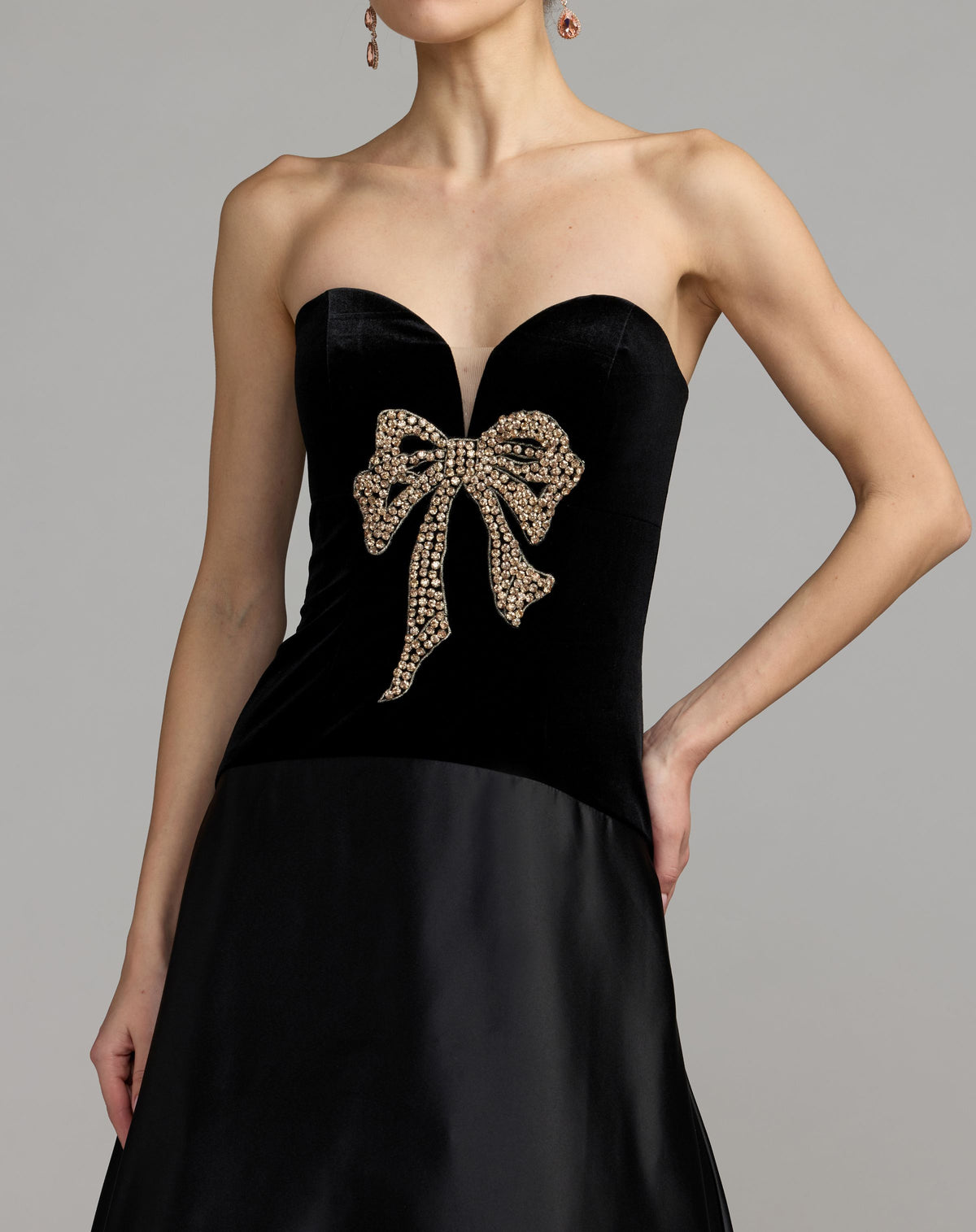 Black Strapless Velvet Gown With Bow Detail - Ieena for Mac Duggal