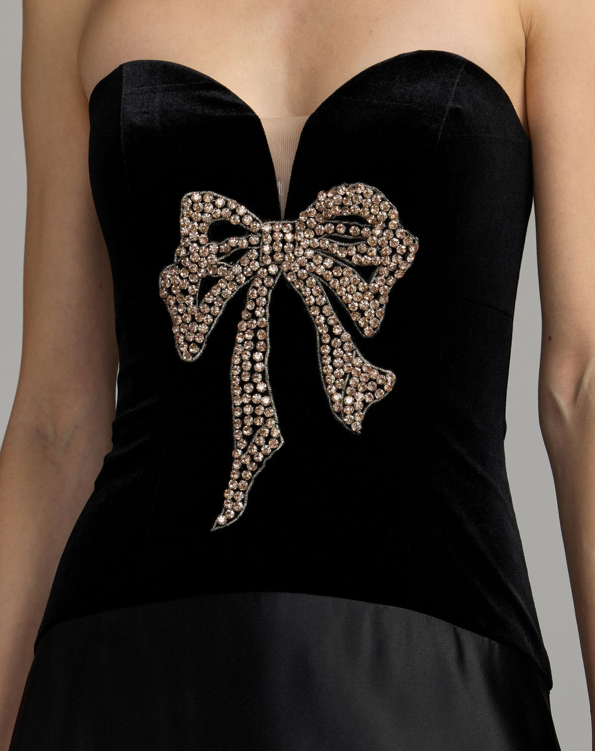 Black Strapless Velvet Gown With Bow Detail - Ieena for Mac Duggal