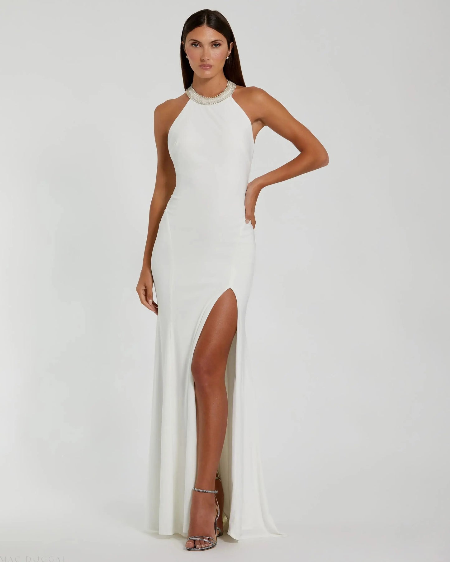 Beaded Halter Jersey Gown - Mac Duggal Beaded Halter Jersey Gown - Mac Duggal