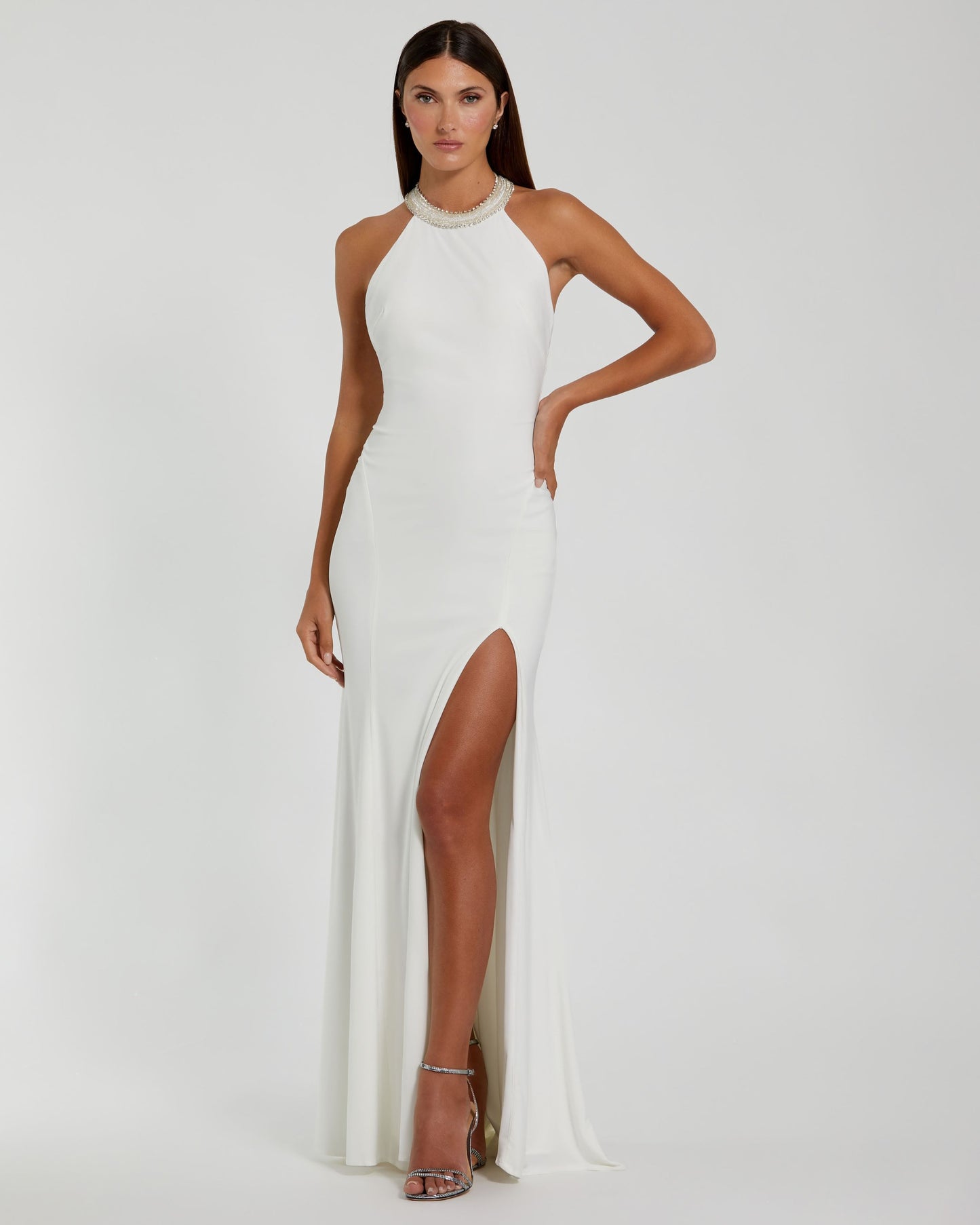 Beaded Halter Jersey Gown